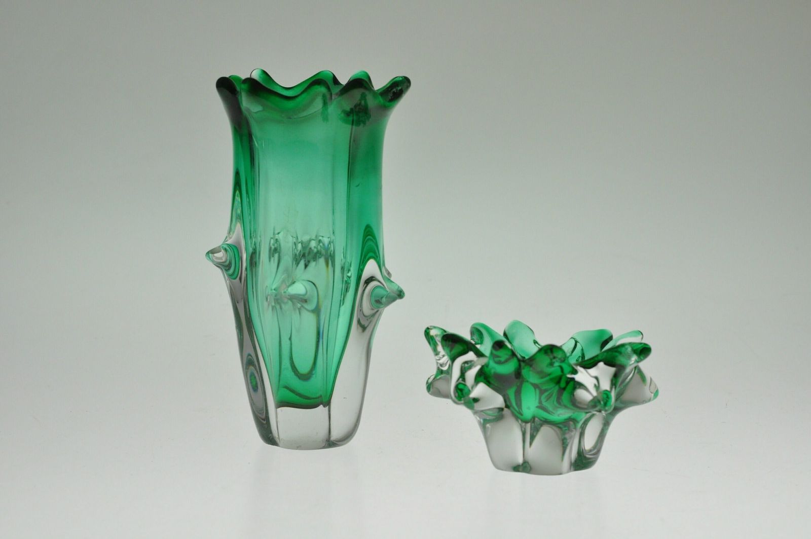 Jaroslav Taraba Lednicke Rovne Glass And Ashtray,Vintage Vase, Czechoslovakian Glass Vase