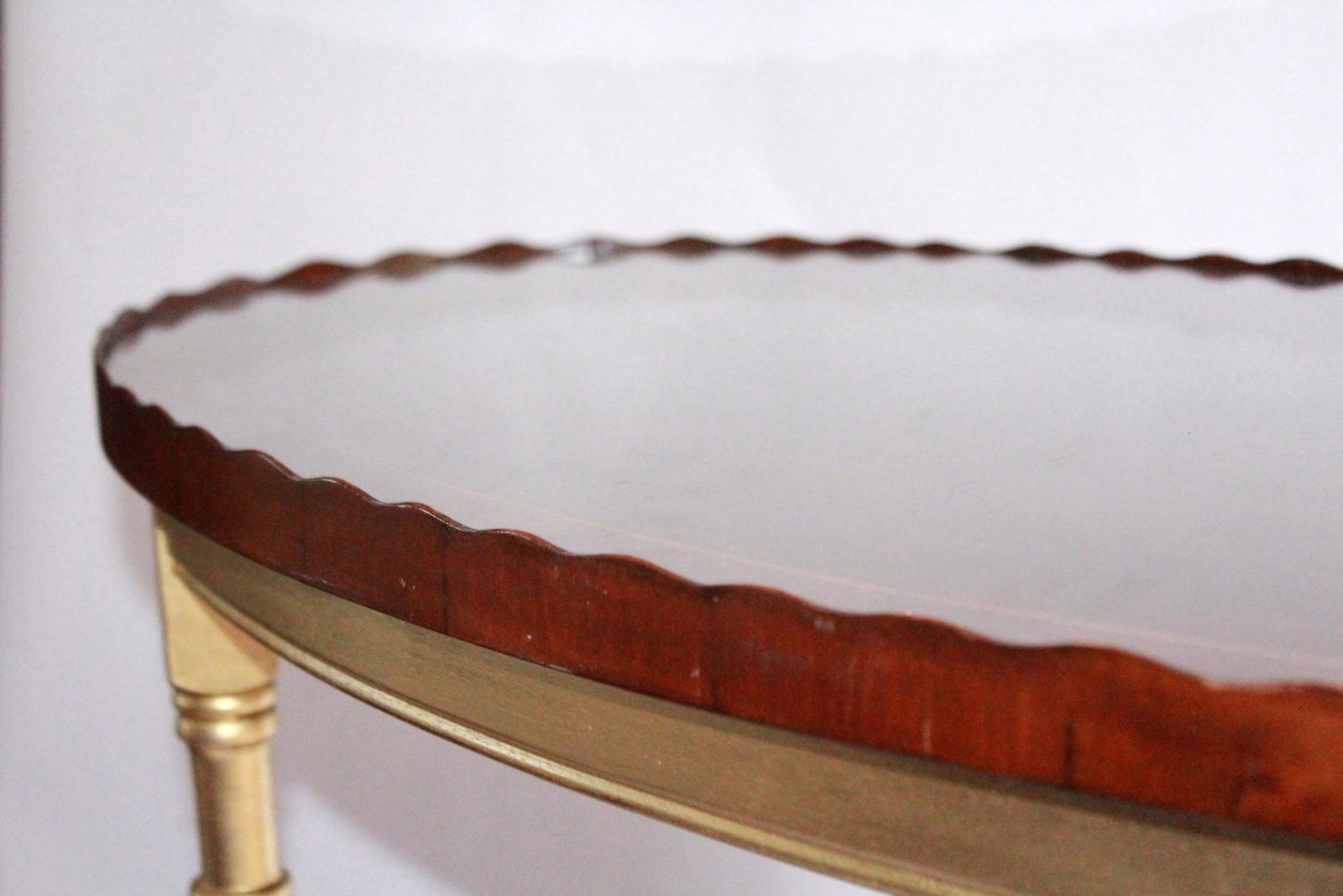 Reproduction Oval Mahogany & Inlaid Reception Drinks Trolley On Castors. photo 145.0
