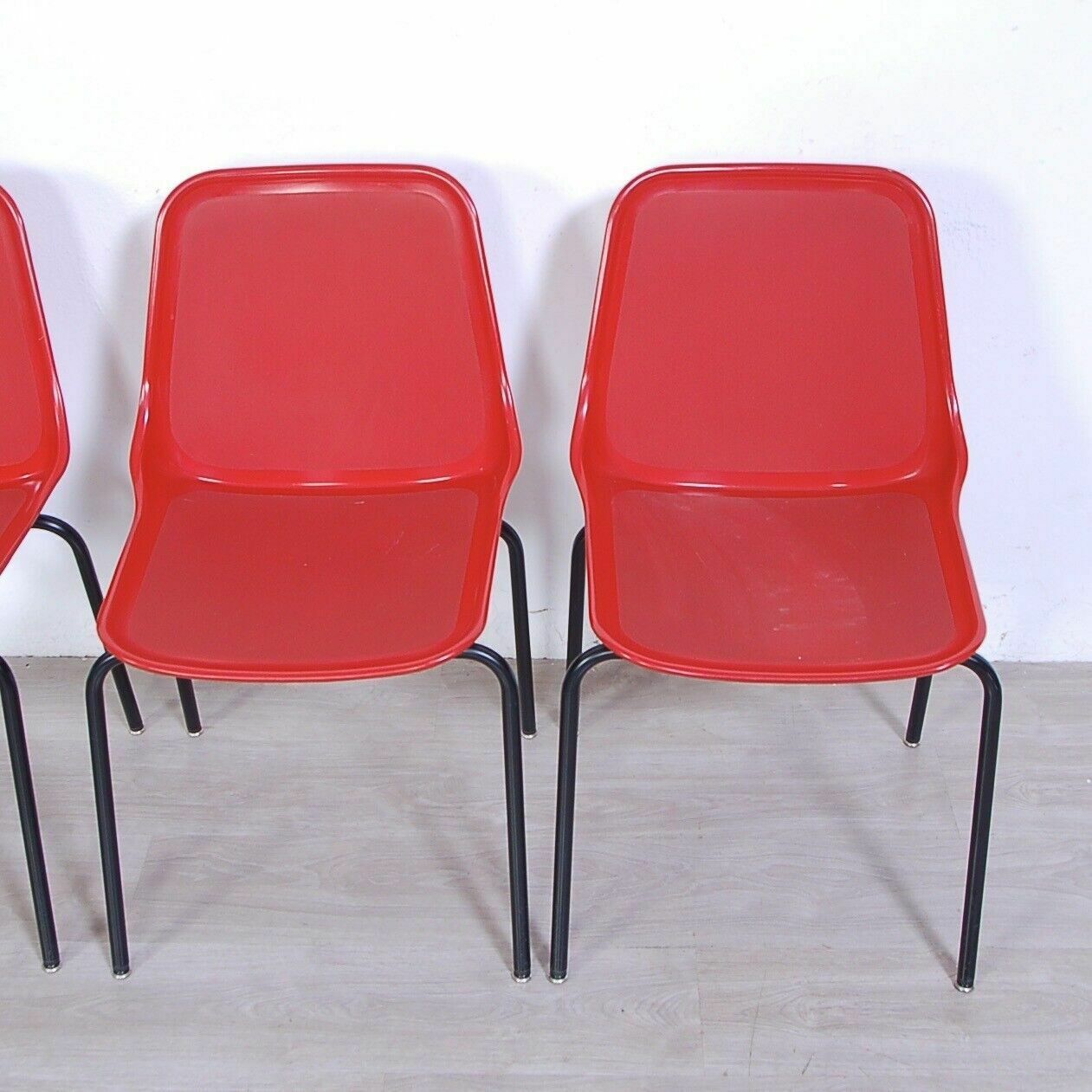 4 Mim Chairs Postmodern Chair Design From The 60s, Iron And Industrial Red Plastic photo for sale