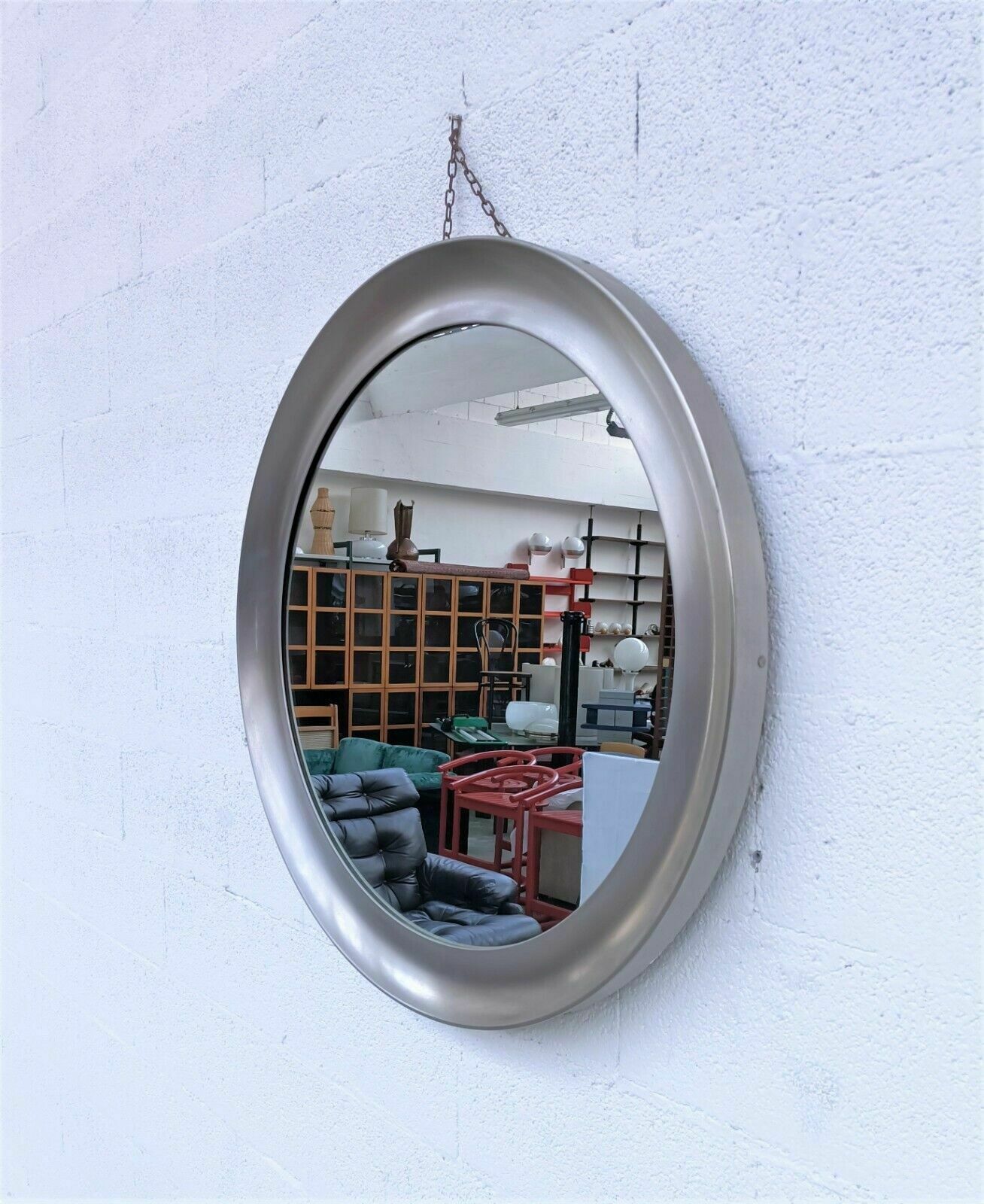Large Round Brass Wall Mirror "Narciso" By Sergio Mazza For Artemide 60s, 70s photo furniture