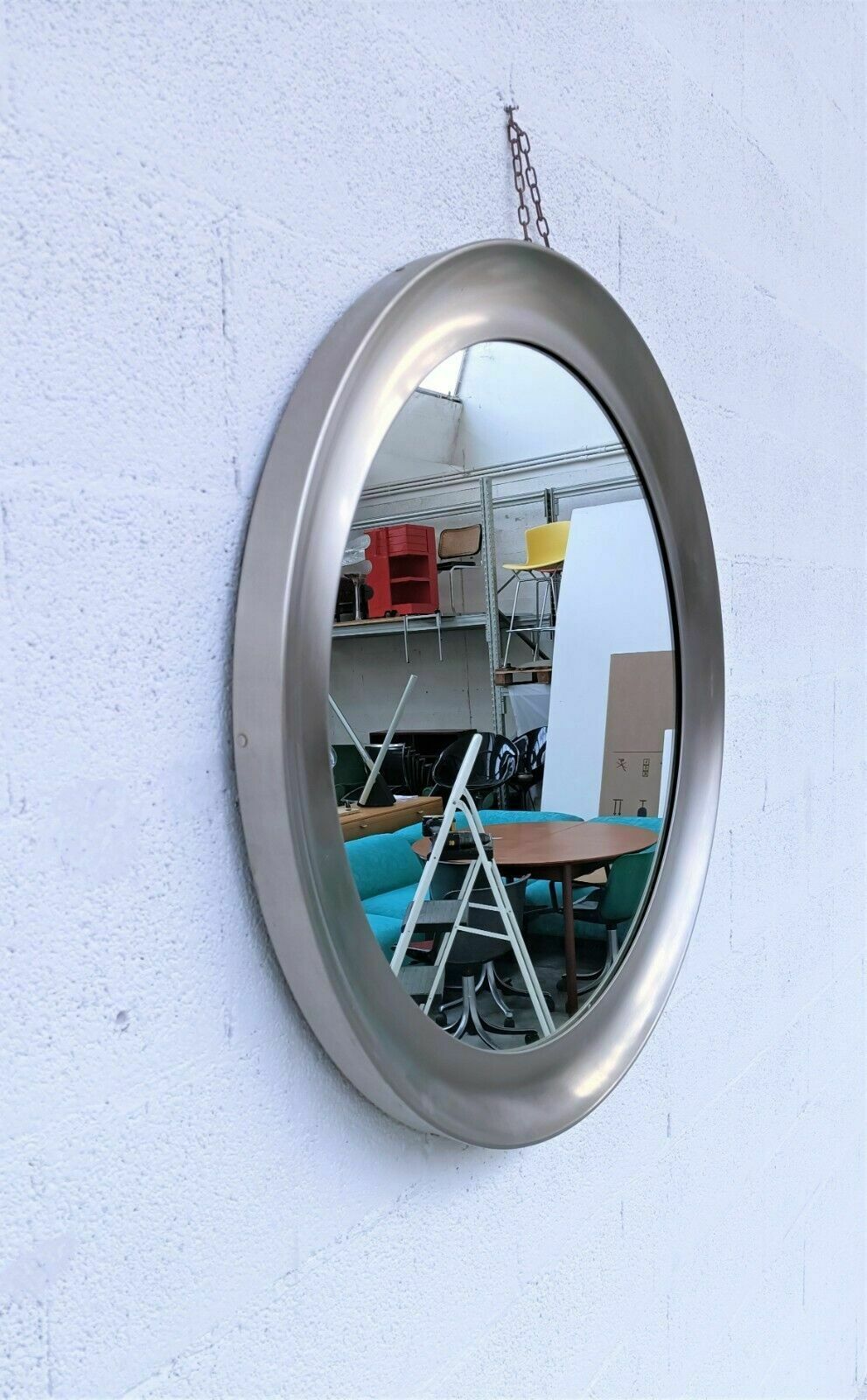 Large Round Brass Wall Mirror "Narciso" By Sergio Mazza For Artemide 60s, 70s photo for sale