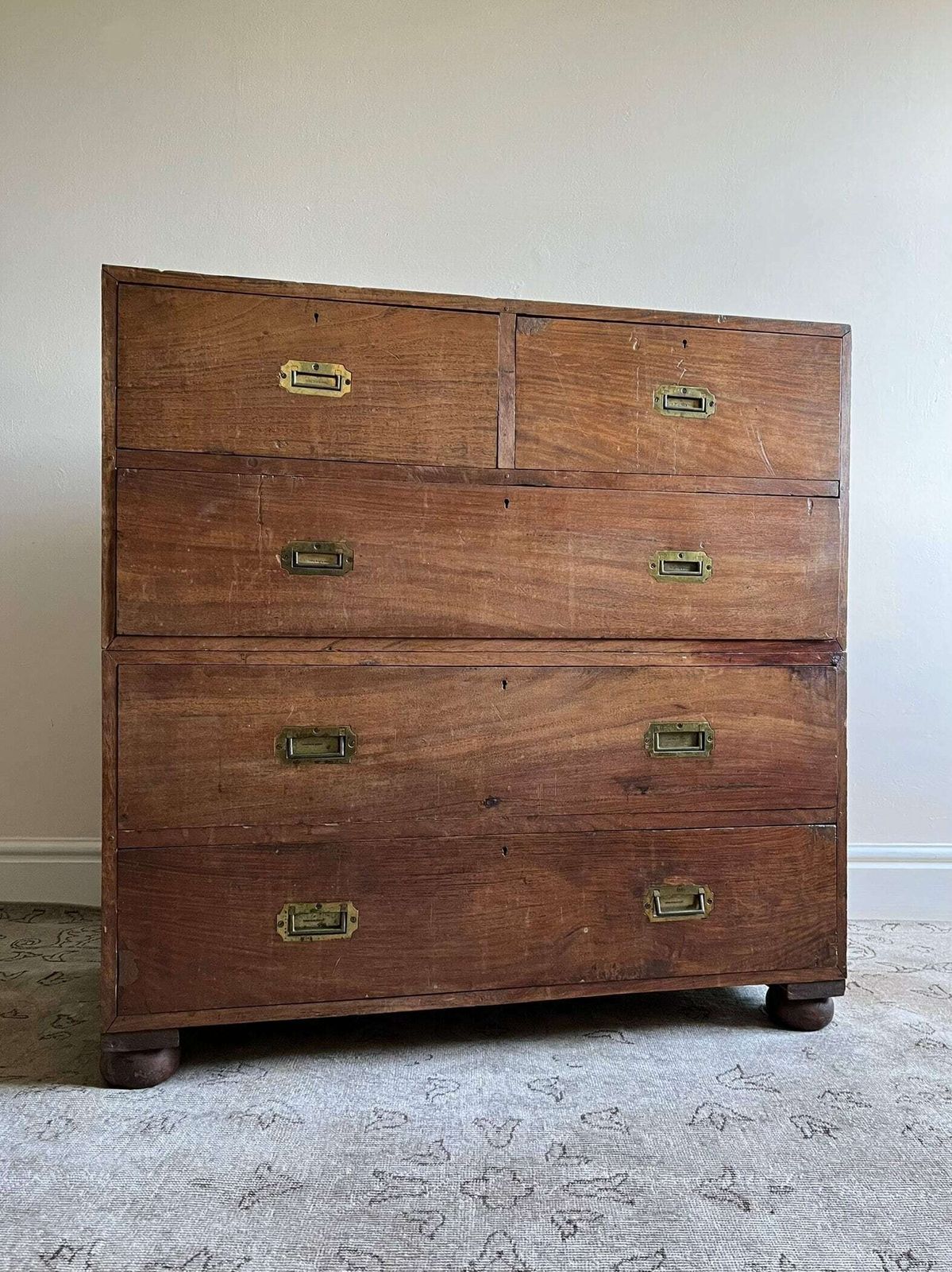19th Century Military Campaign Chest Of Drawers In Solid Teak Wood With Brass Handles And Hardware Anglo Indian Antique Storage Armoire photo 3350.0