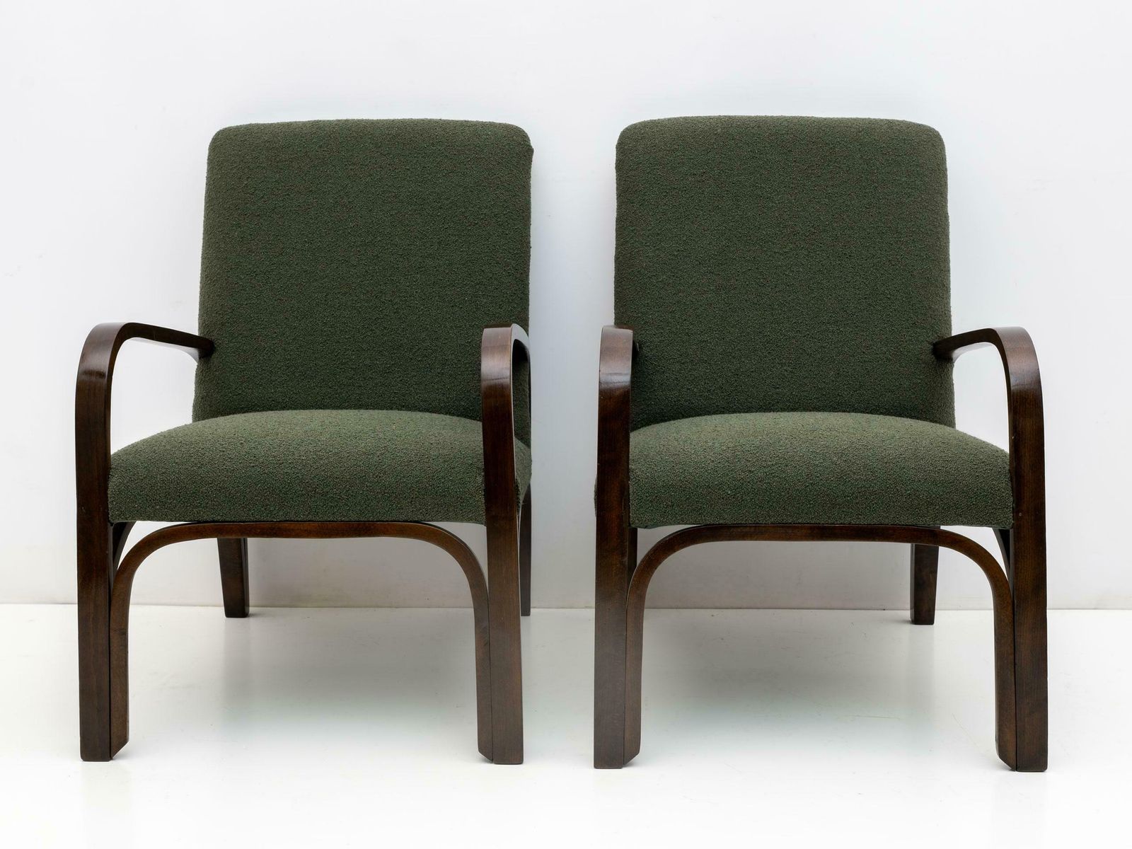 Furniture Art Dèco Italian Green Bouclè Two Armchairs And Small Sofa, 1930s photo