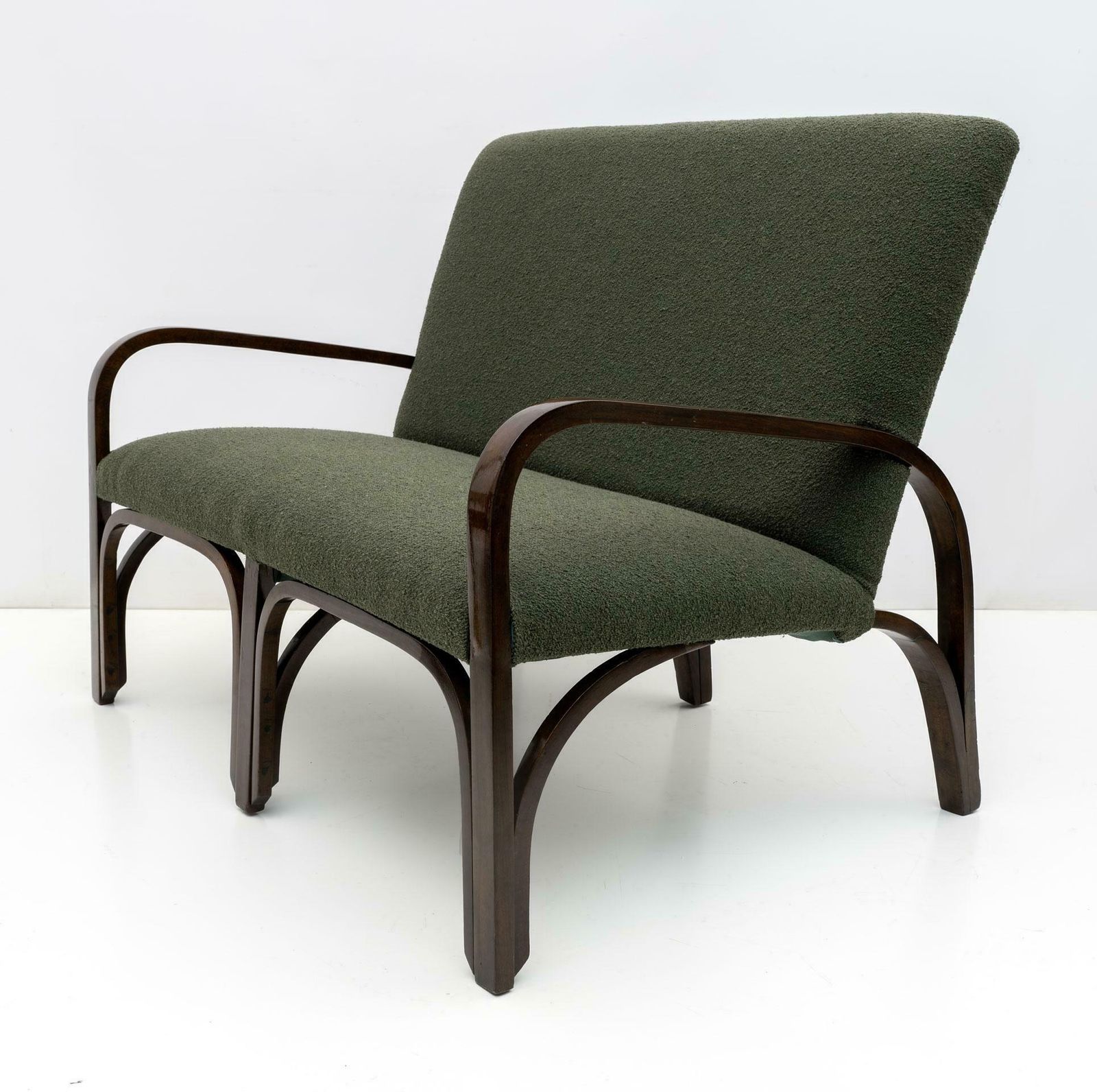 photo vinterior Art Dèco Italian Green Bouclè Two Armchairs And Small Sofa, 1930s