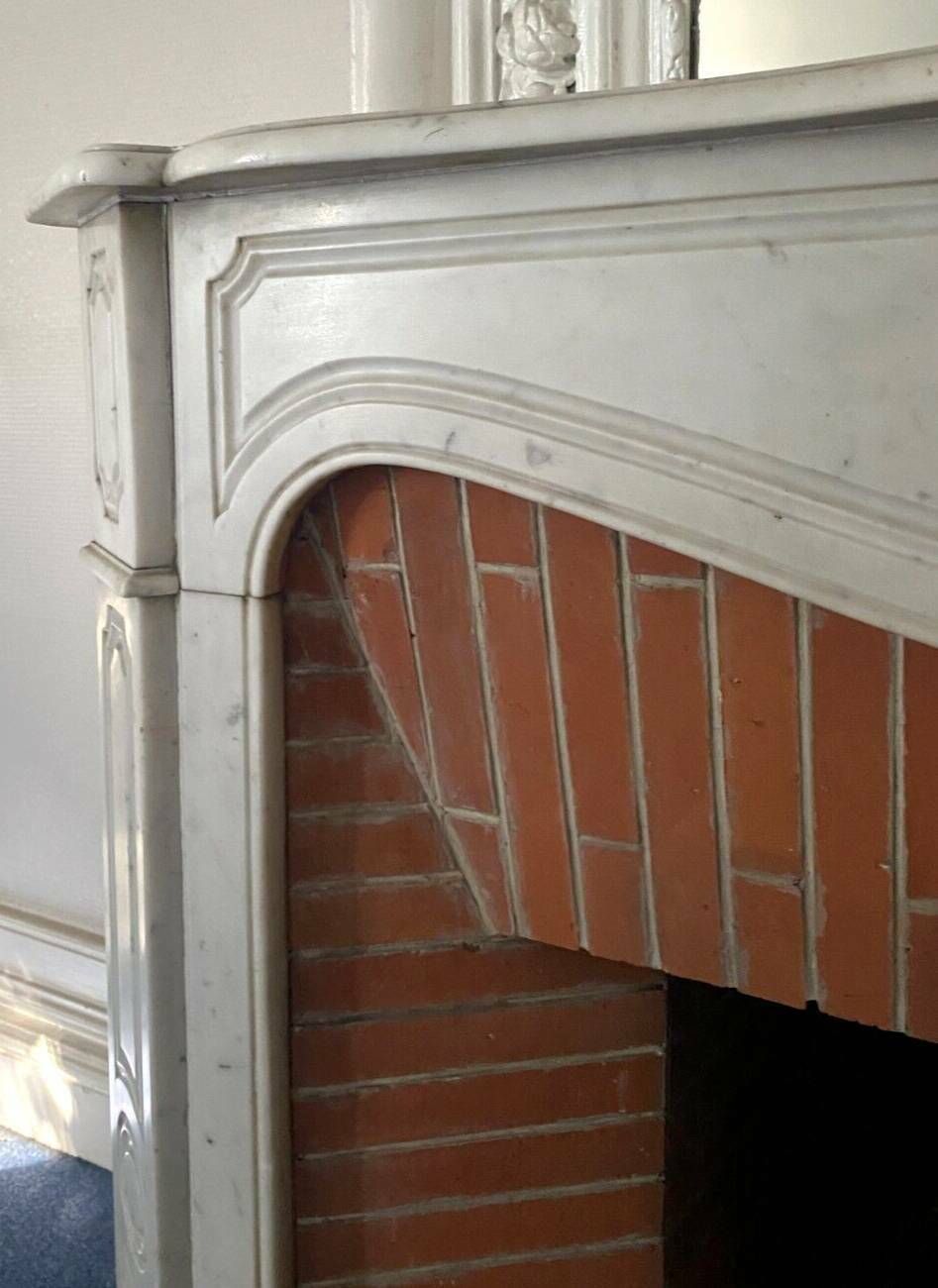 Louis XV Style Fireplace Model Pompadour White Carrara Marble 20th Century photo furniture