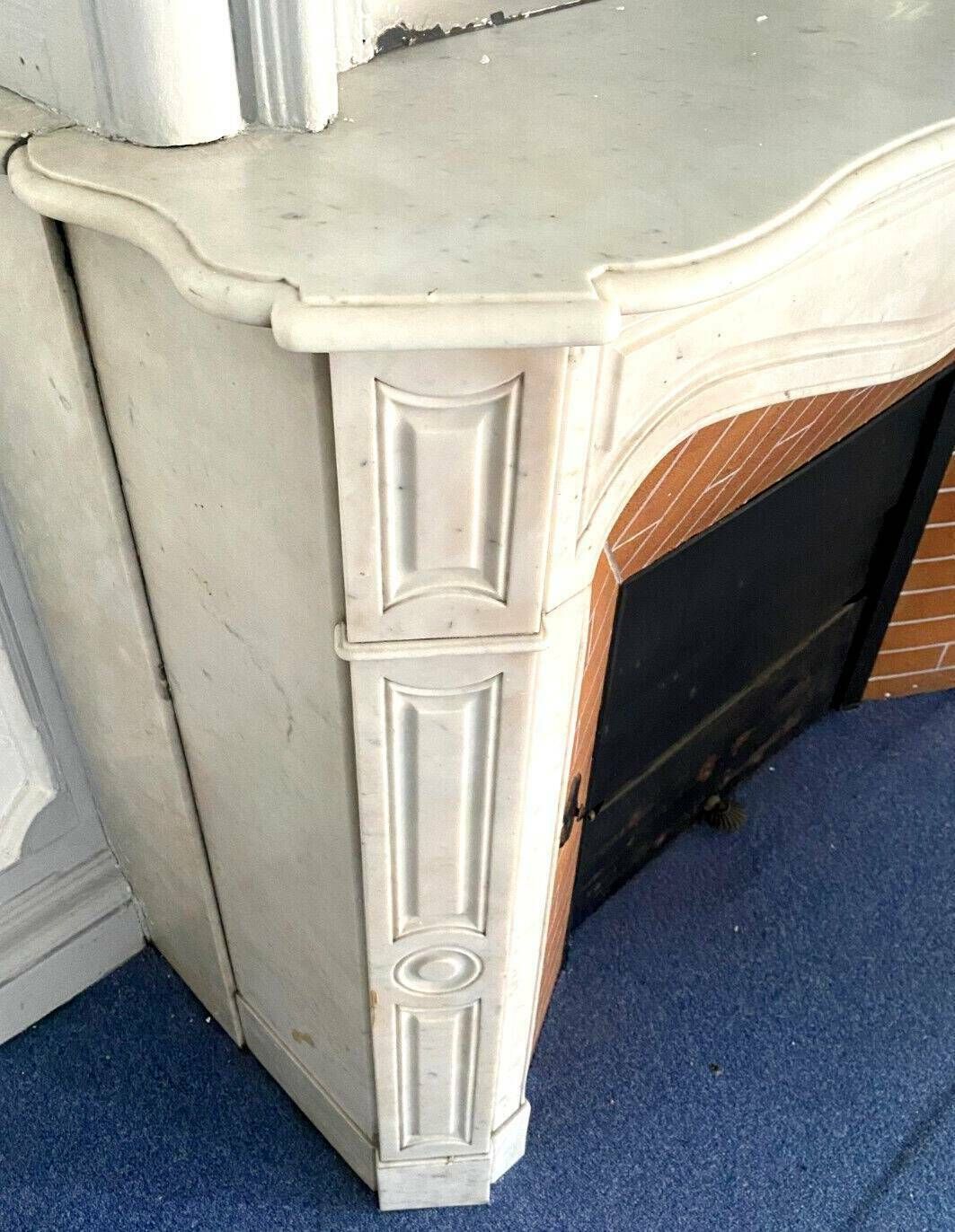 Louis XV Style Fireplace Model Pompadour White Carrara Marble 20th Century photo for sale