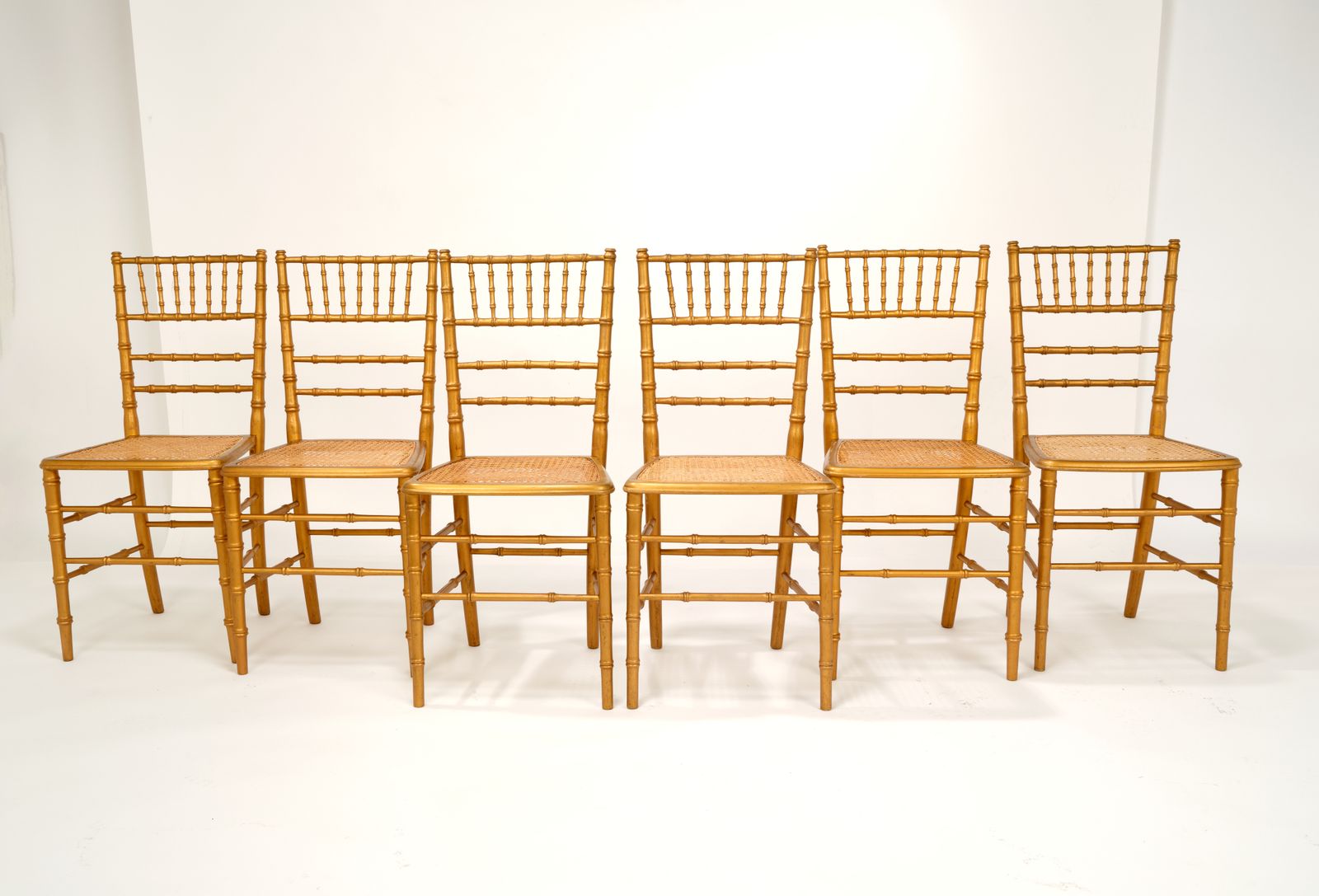 Set Of 6 Lovely Antique French Giltwood Cane Seated Dining Chairs, France Circa 1930’s photo vinterior