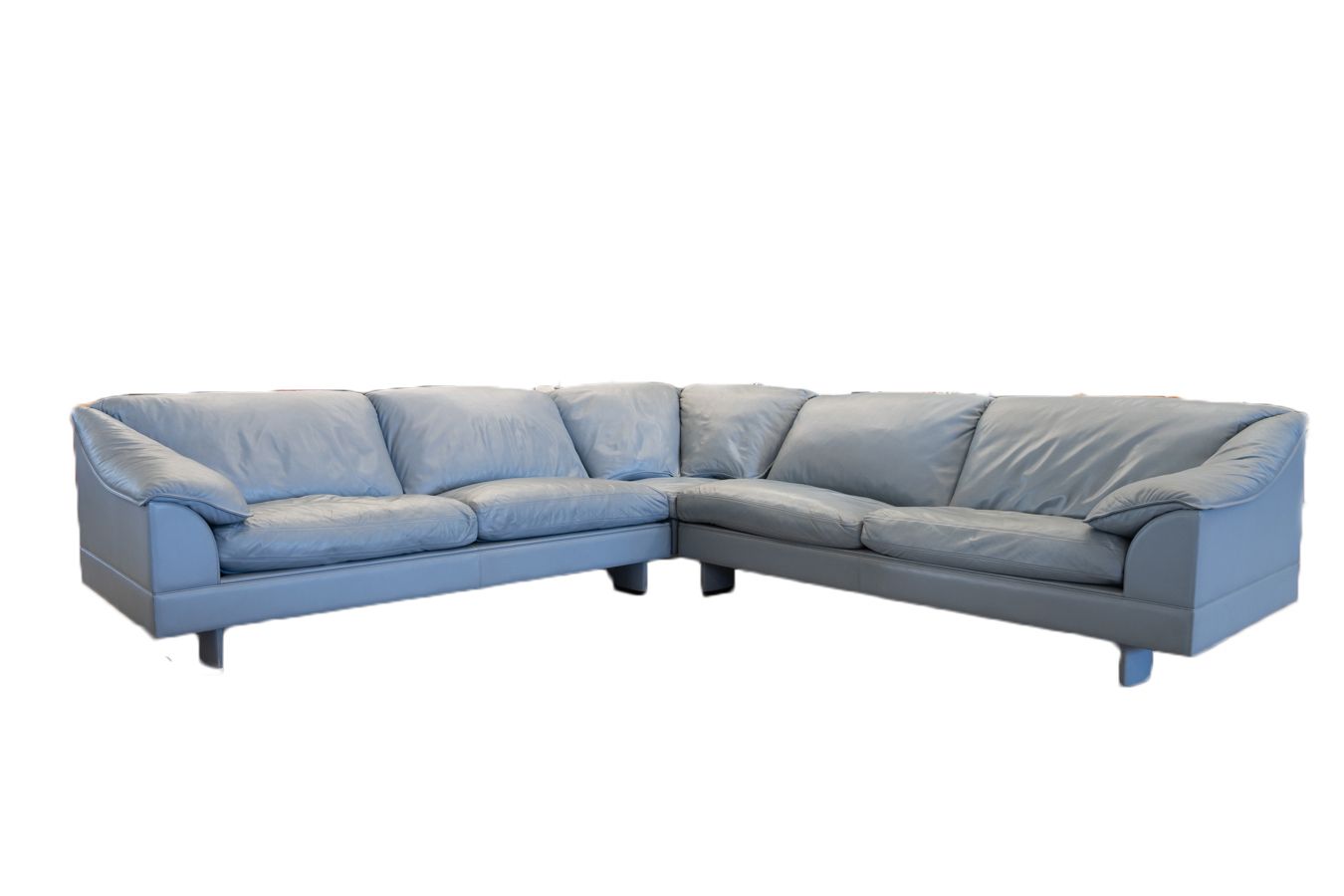 Serenade Corner Sofa By Tito Agnoli For Frau In Blue Leather And Goose Down, 1980s