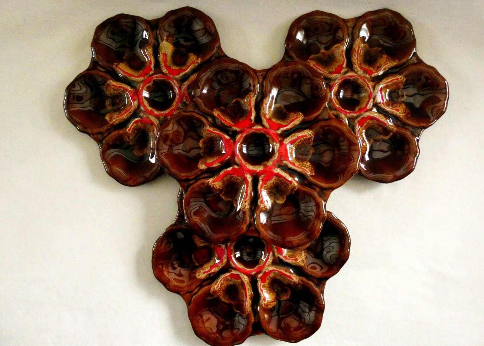 1 Vintage Vallauris Oyster Plate Brown Beige And Red Majolica Ceramics Rare Mid Century French Pottery photo furniture