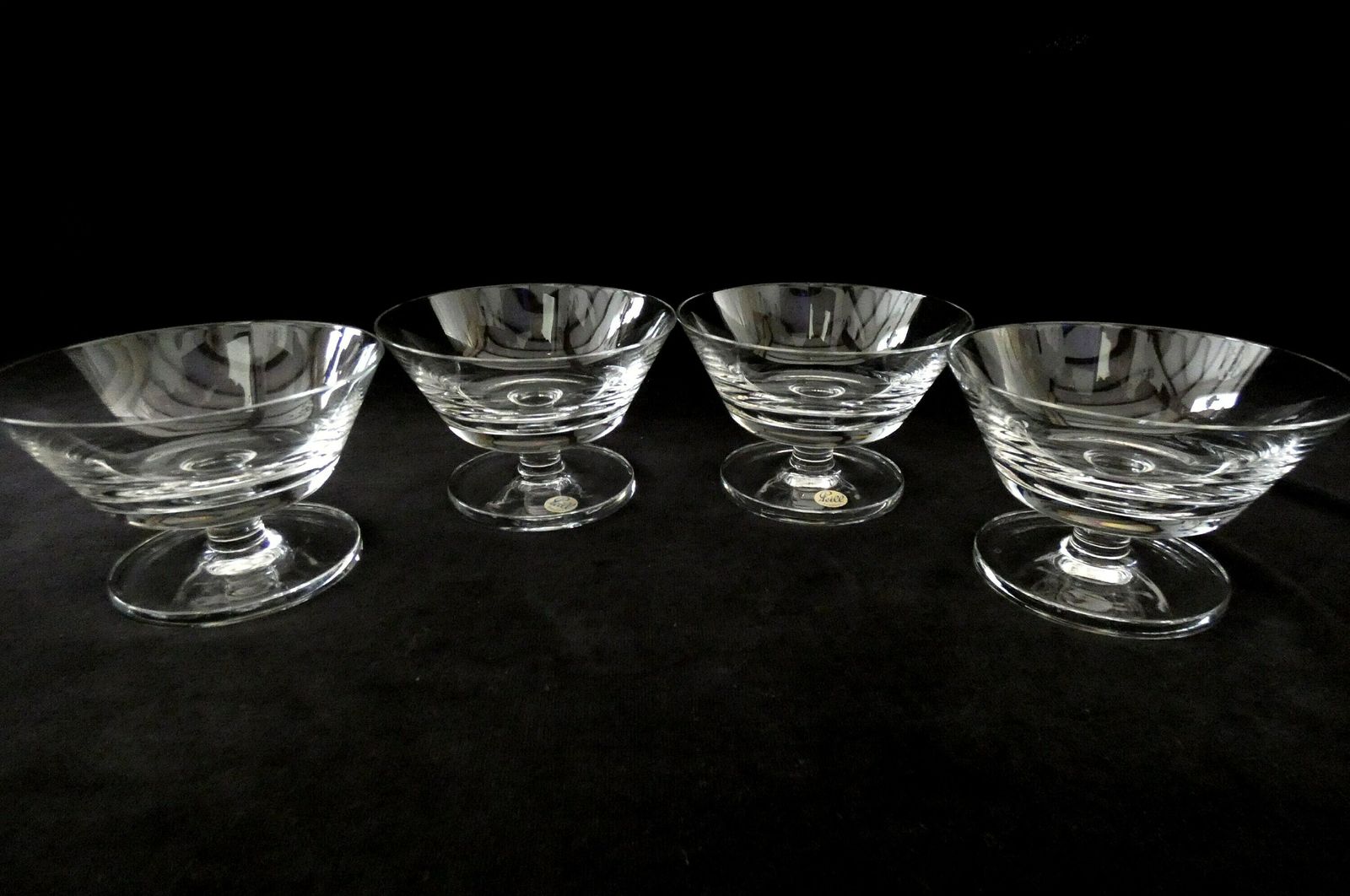 Vintage Peill Germany Champagne Glasses , Lead Crystal Champagne Coupes, Mid Century Peill And Putzler, German Crystal Ice Cream Bowls photo for sale