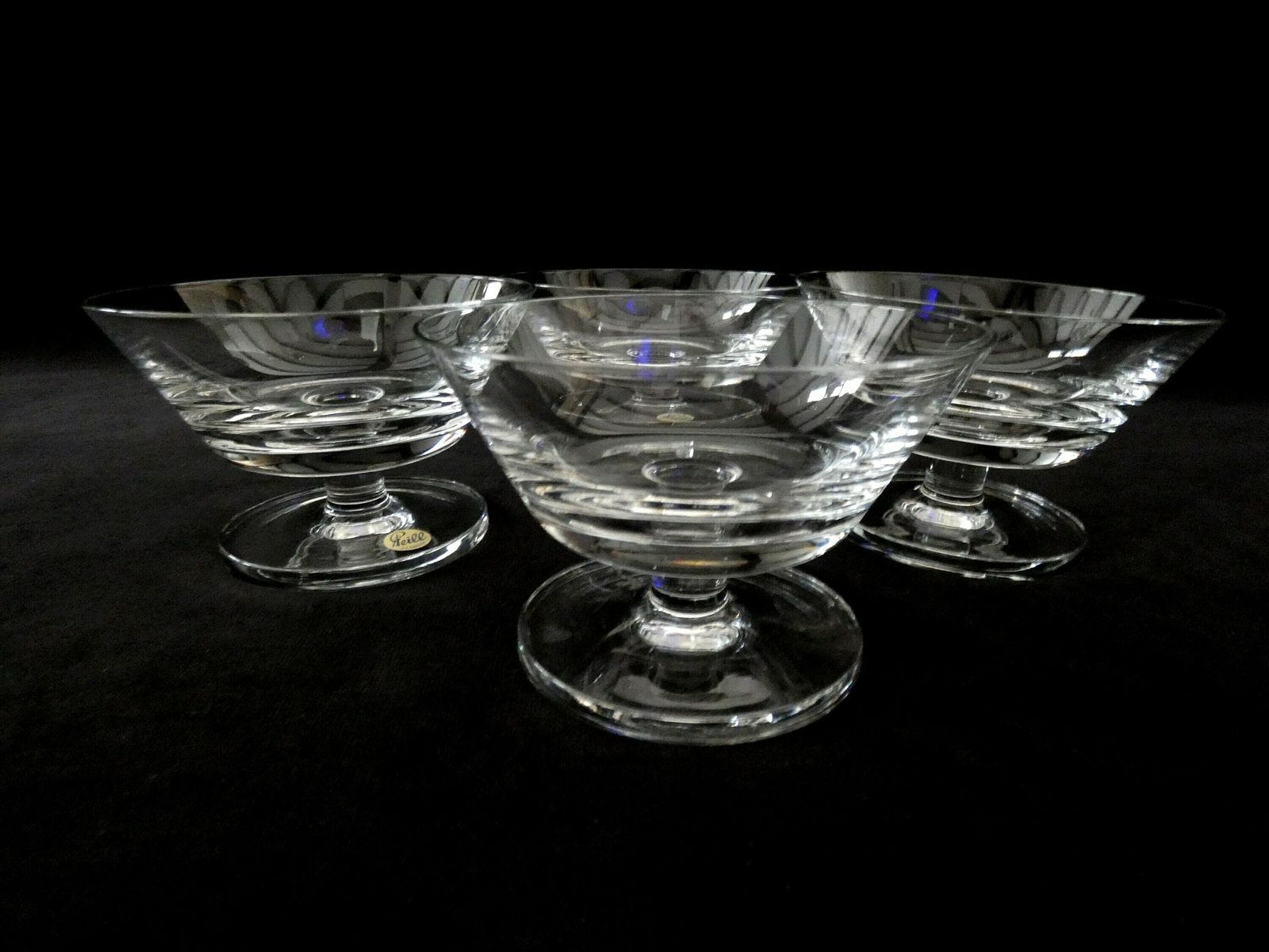 photo for sale Vintage Peill Germany Champagne Glasses , Lead Crystal Champagne Coupes, Mid Century Peill And Putzler, German Crystal Ice Cream Bowls