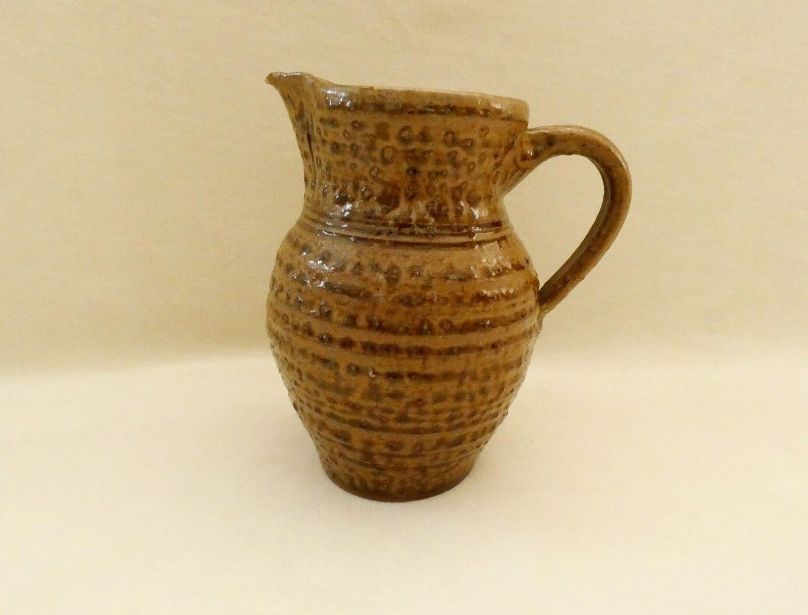 Vintage French Jug Brown Ceramic Pitcher Lava Effect Stoneware Mid Century Potery Traditional Country Utensil Holder 50s photo vinterior