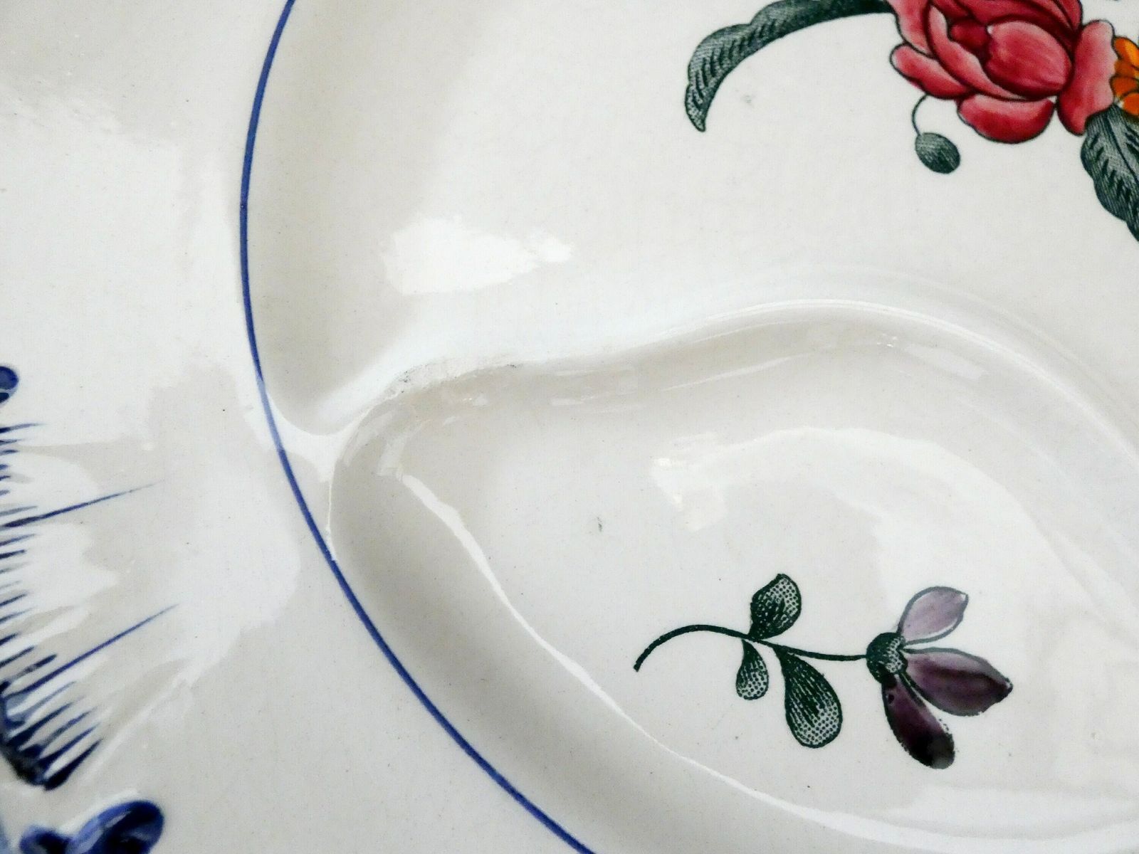 2 Antique Longchamp Terre De Fer "Velars" Asparagus Plates, Hand Painted Ironstone Asparagus Platters France 1915 photo 61.0