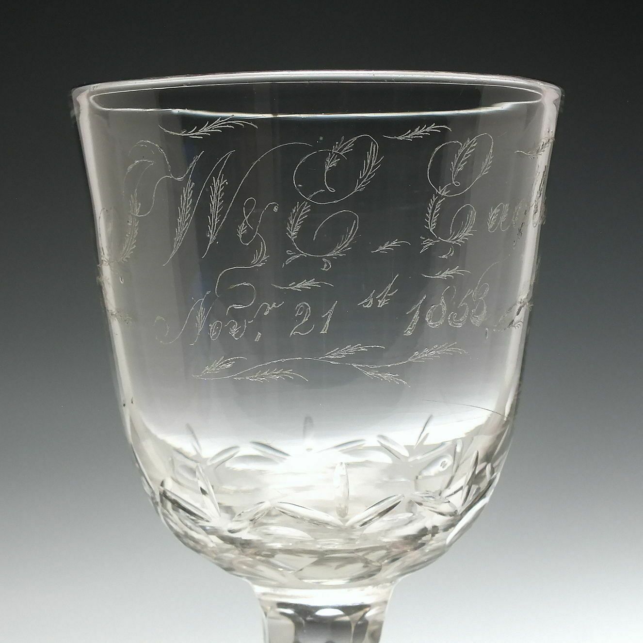 Large 18th Century Facet Cut Marriage Glass Goblet C1780 photo furniture