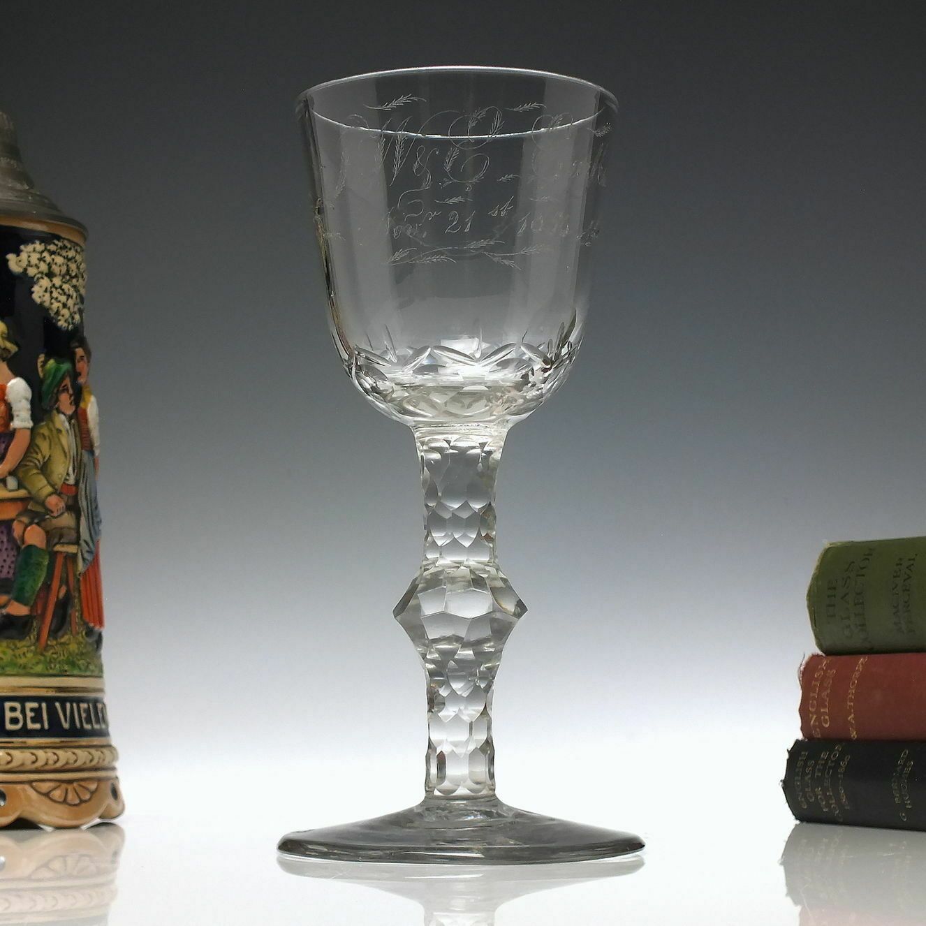 Large 18th Century Facet Cut Marriage Glass Goblet C1780