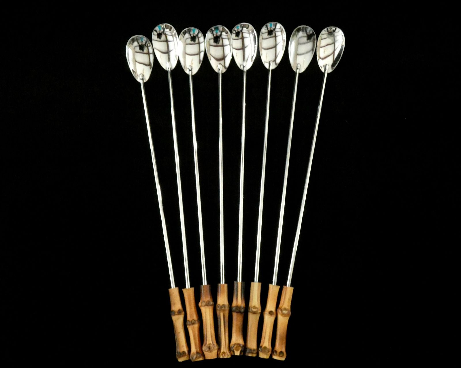 Franse Cocktaillepels Met Bamboesteel – Set Van 8 | Lange Steel | Mid Century Barware photo furniture