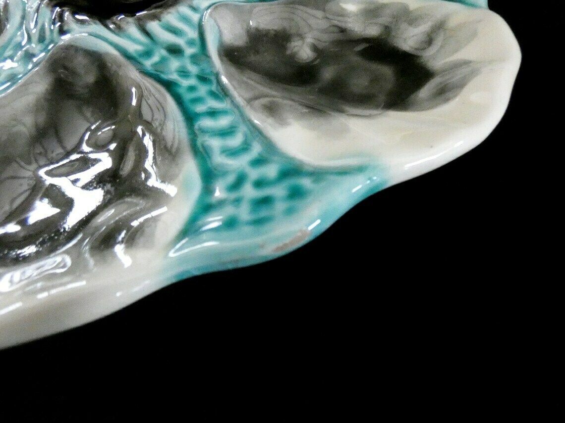 Antique Orchies Oyster Plate Rare French Majolica Oyster Platter Moulin Des Loups Turquoise White Gray Ceramics 1910 photo buy
