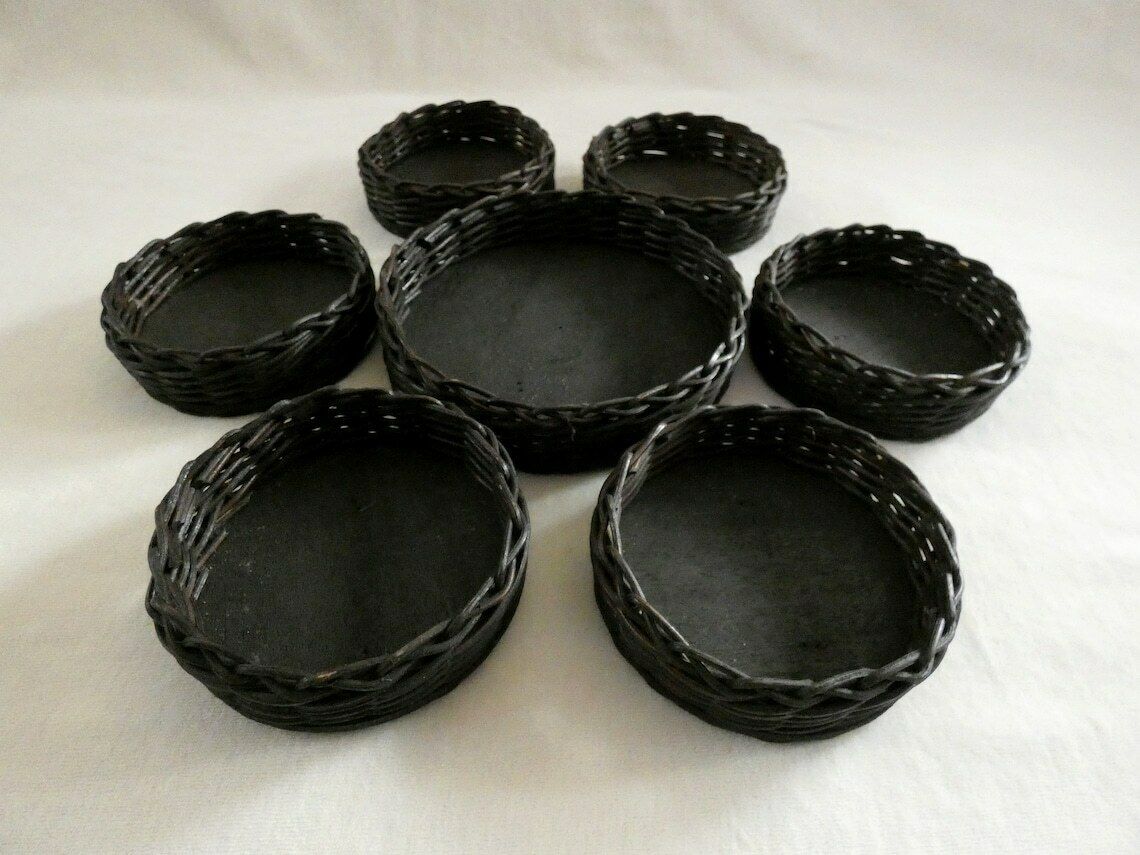 Large French Wicker Tray, Vintage Woven Rattan Platter, Rustic French Round Wicker Serving Set, Vintage French Wicker Basket photo buy
