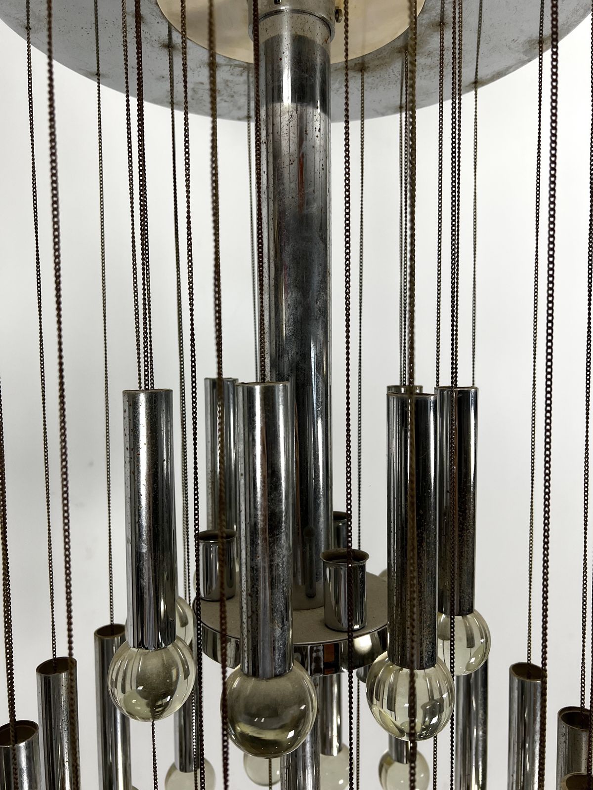 Mid  Century Glass And Chrome Chandelier By Sciolari. Italy 1960s photo vinterior