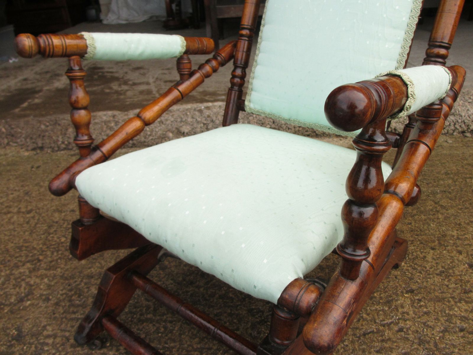 19th Century Beechwood And Upholstered American Rocking Chair photo for sale
