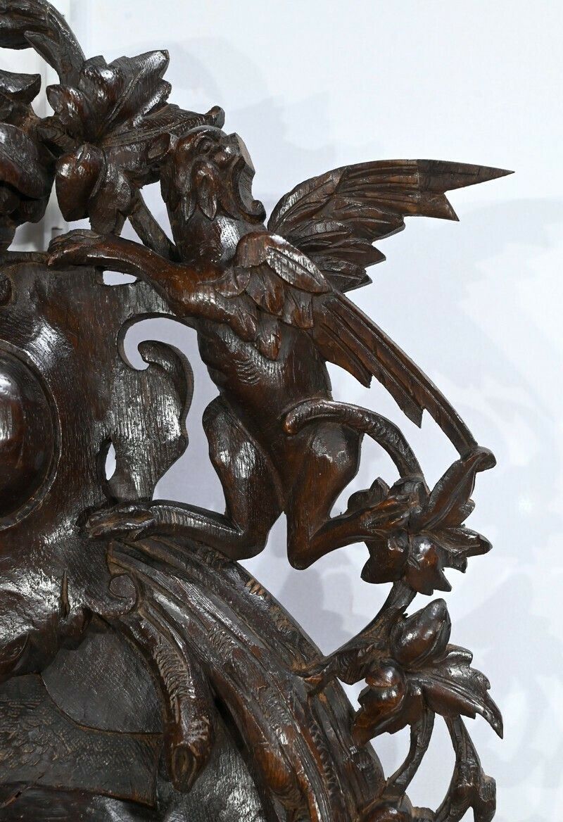 photo for sale Important Oak Clock Renaissance Style Early 20th Century