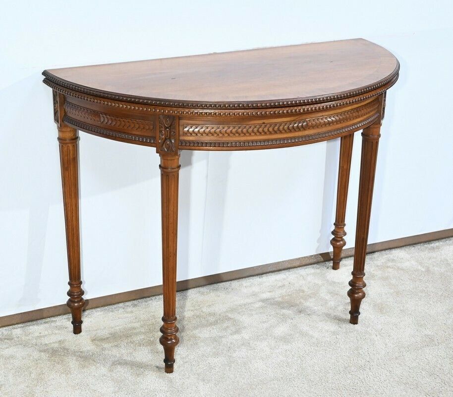 Half Moon Walnut Table Louis XVI Style Late 19th Century photo for sale