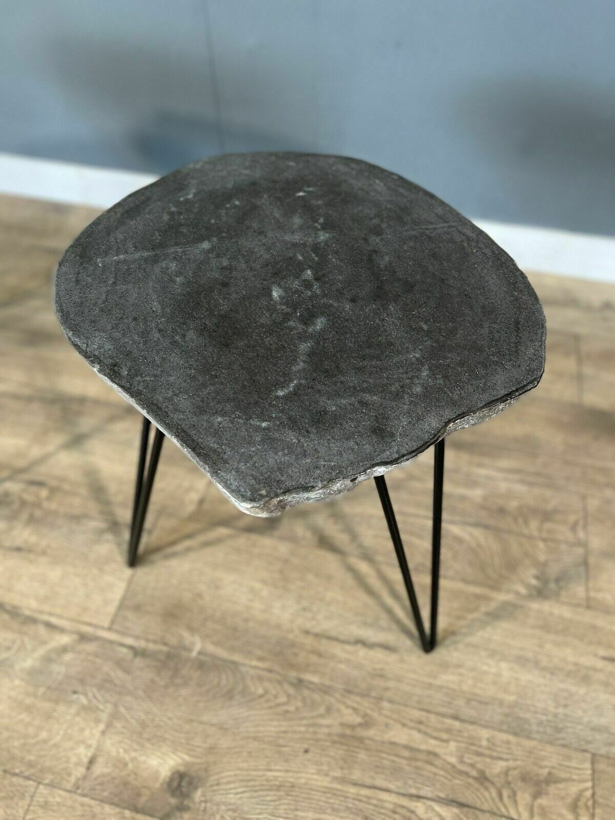Pair Of Modern Stone Side Tables On Hairpin Legs photo Furniture