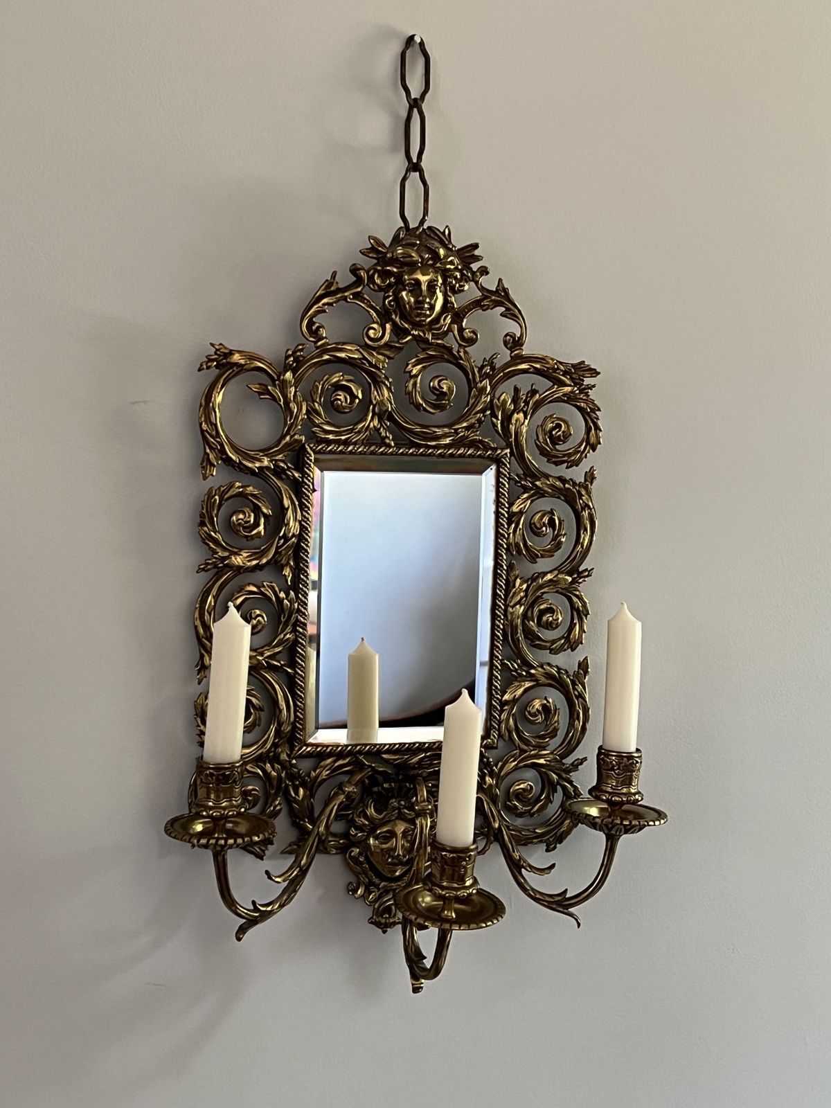 Antique Brass Girandole Wall Sconce photo for sale