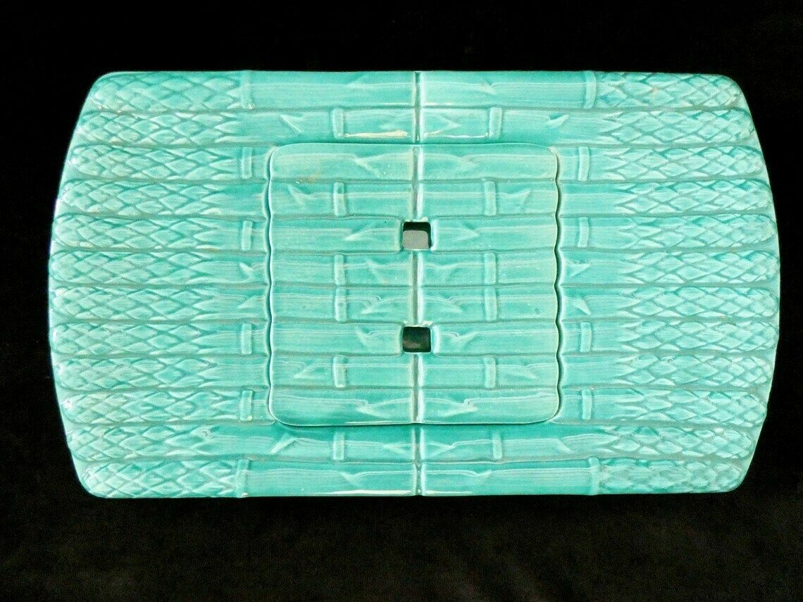 Vintage Turquoise Aspergeschaal, Frans Majolica Aspergebord, Turquoise Barbotine Aspergeschaal, Frankrijk Ca. Jaren 1950 photo Woonaccessoires