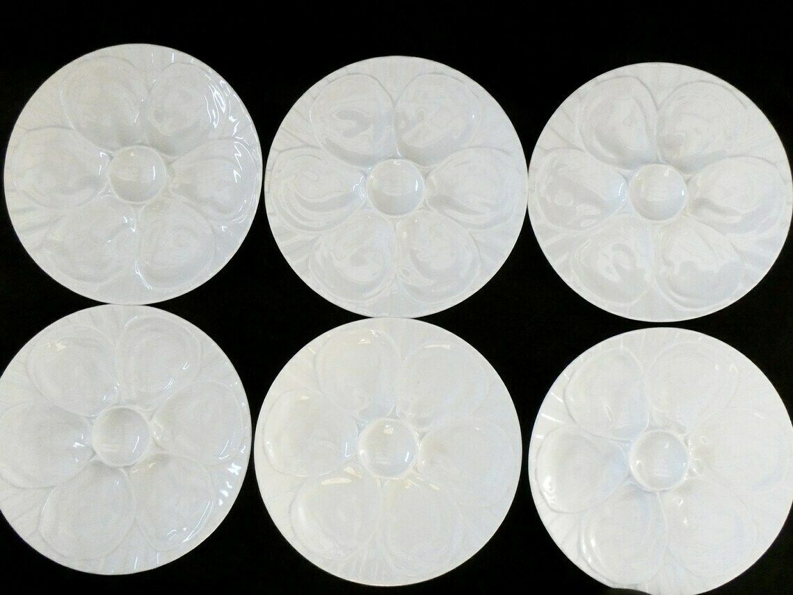 6 Vintage French Pillivuyt Oyster Plates White Oyster Platters Porcelain Oyster Serving Plates France 70s photo Home Decor