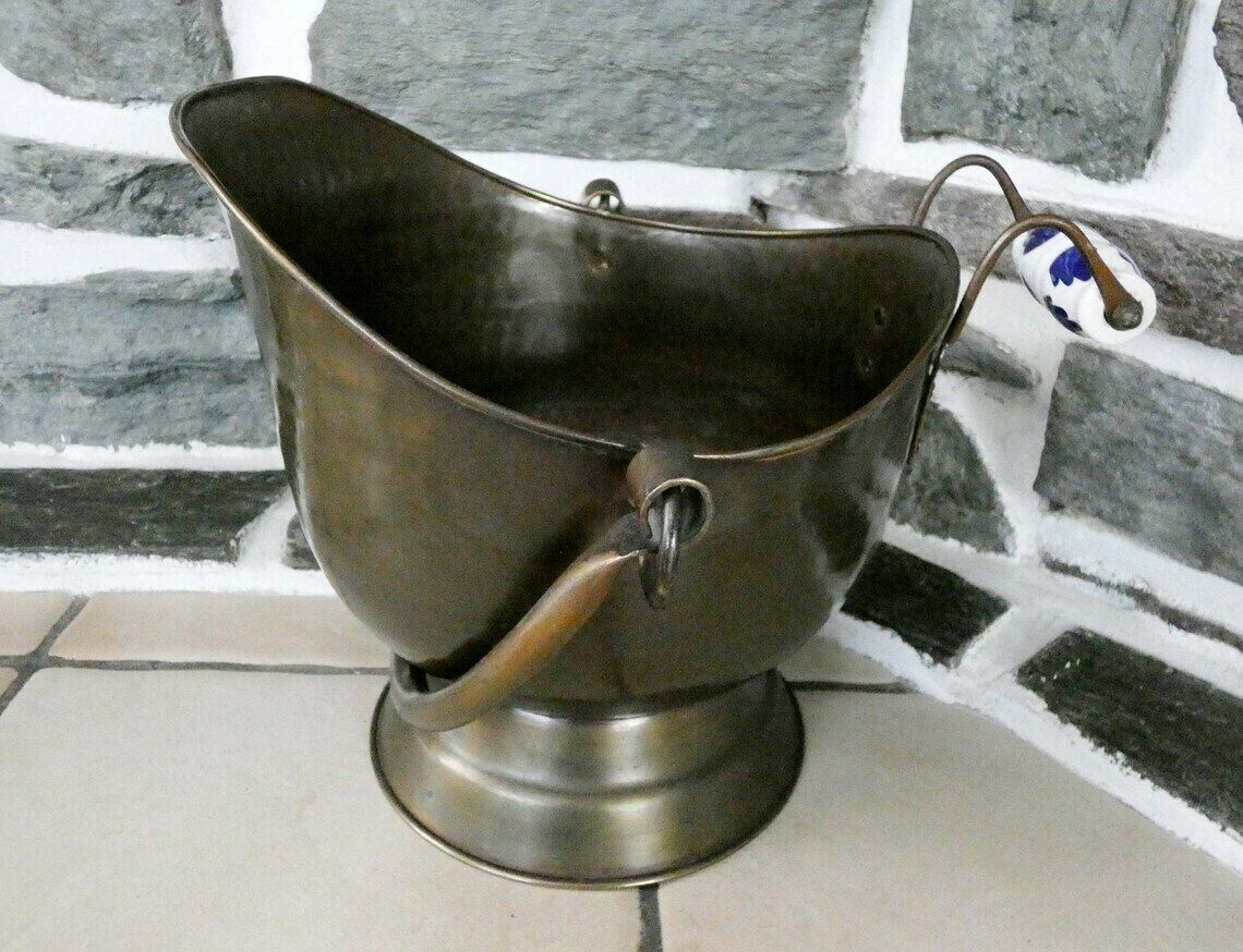 Vintage Donkermessing Koperen Plantenbak – Franse Jardinière, Retro Kolenbak, Rustieke Decoratie, Jaren 1940