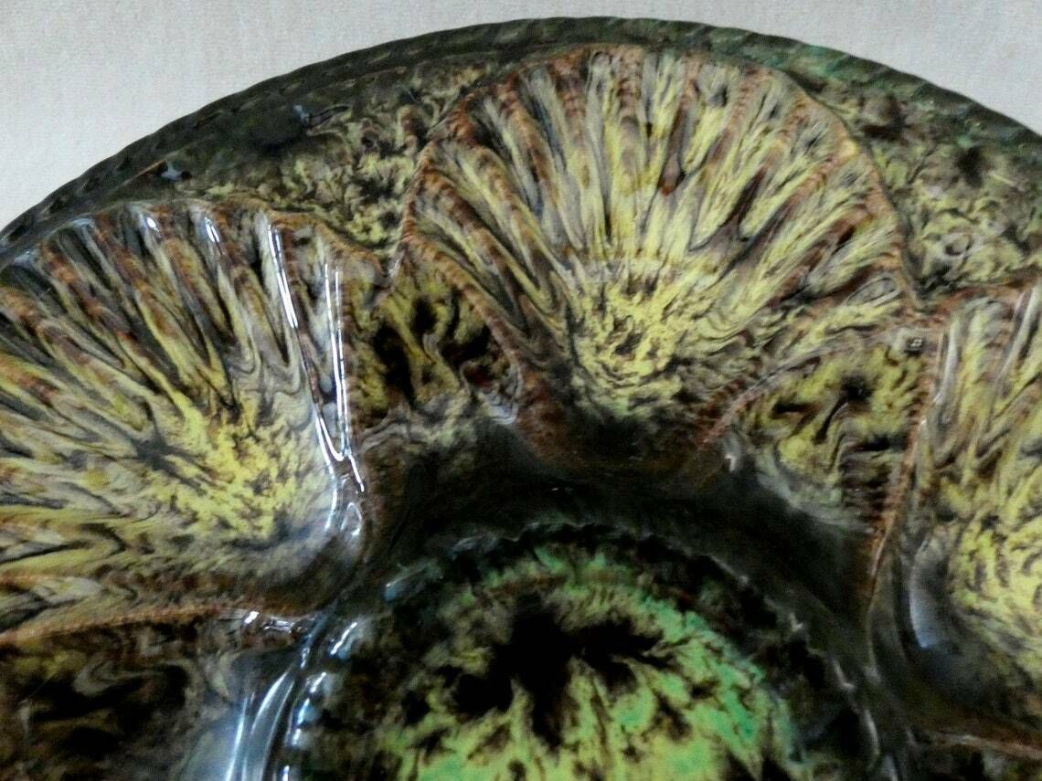 1 Rare Marius Giuge Oyster Plate, Vintage Majolica Oyster Platter Vallauris Pottery France 50s photo 154.0