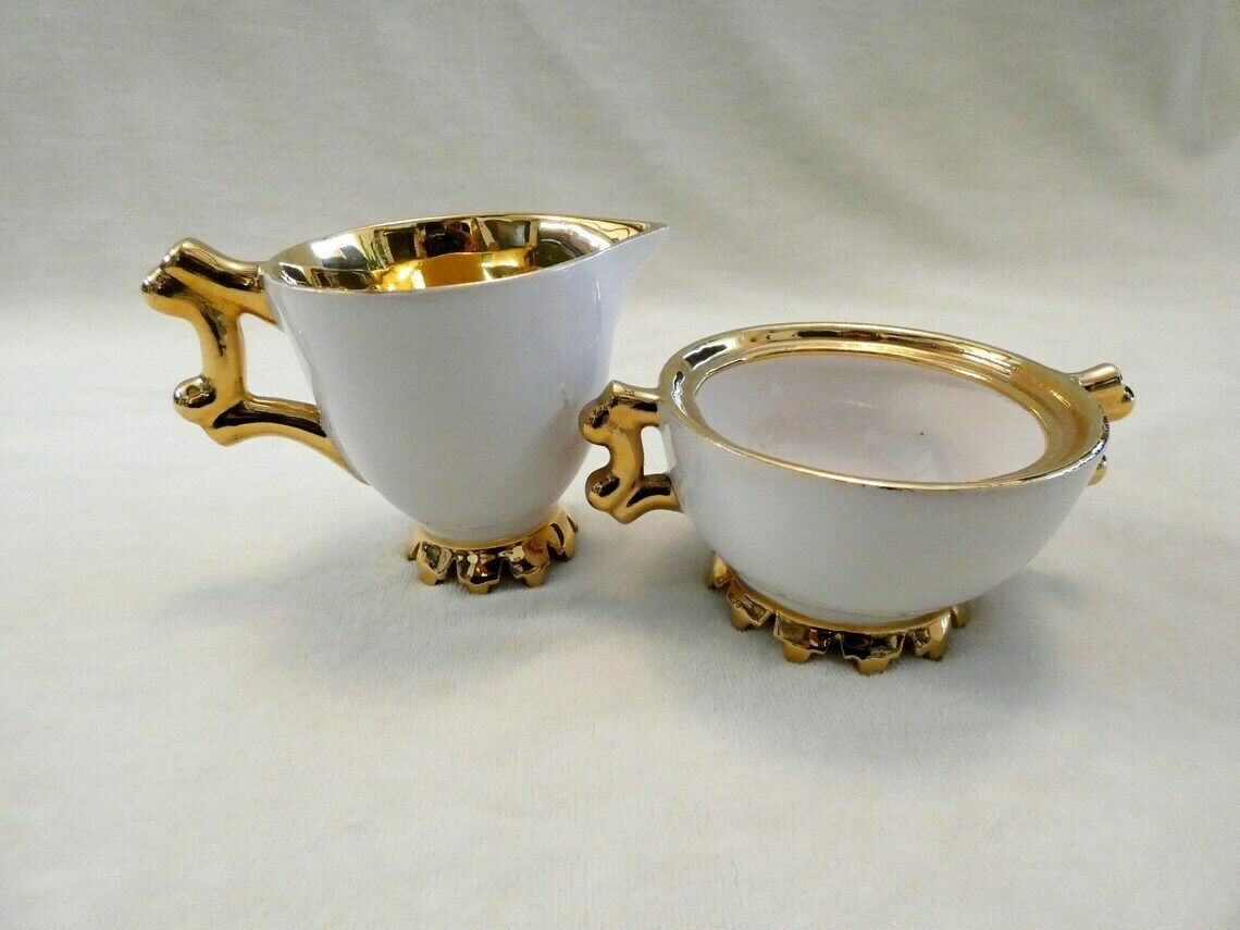 Antiek Italiaans melk-/roomkannetje, vintage wit en 22k goud, wit melkkannetje vintage Italiaans porselein, zeldzaam melkpotje, Italië jaren 1930 photo vintage