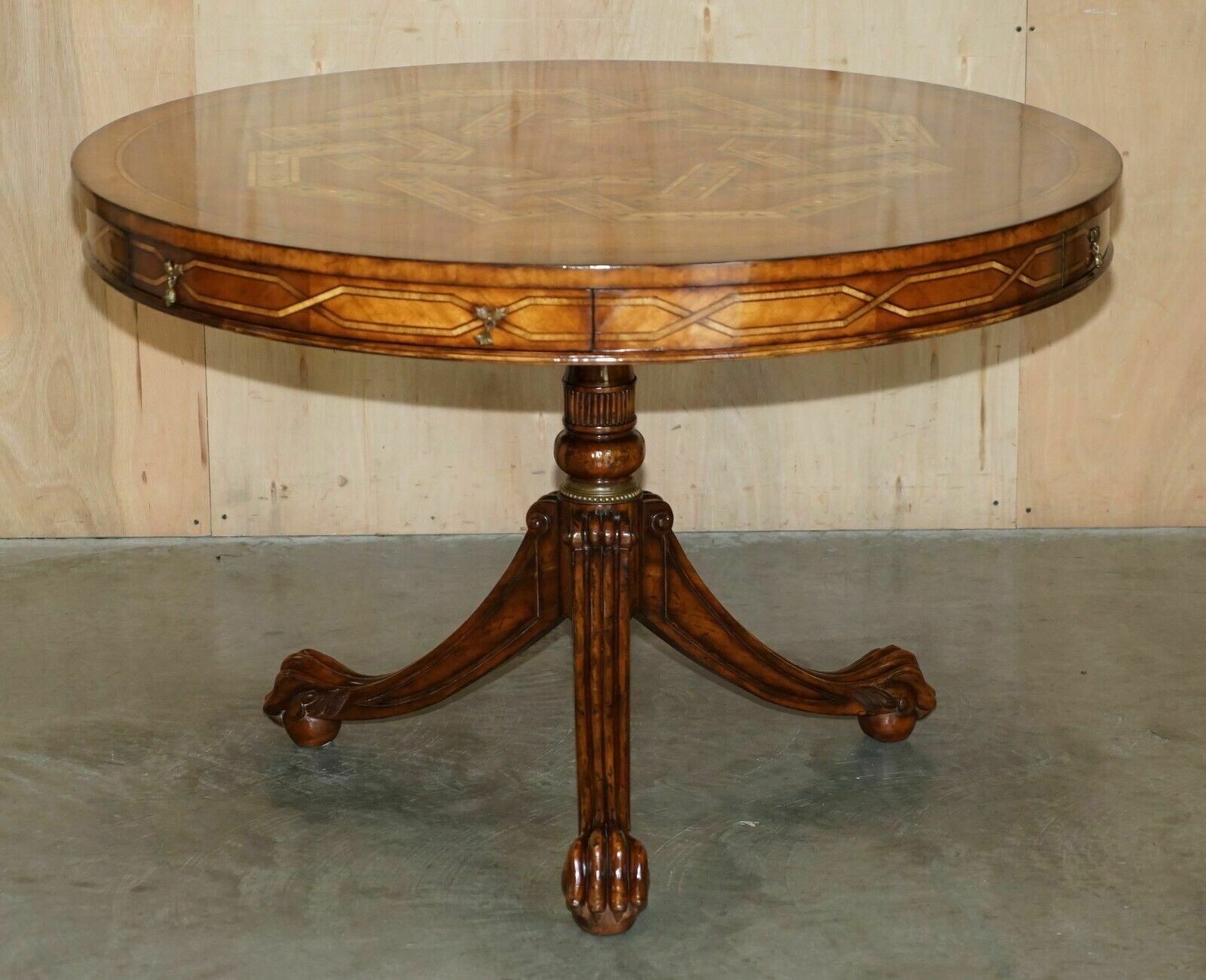 Vintage Celtic Design Burr Oak & Walnut Dining Occasional Games Table & Chairs photo for sale