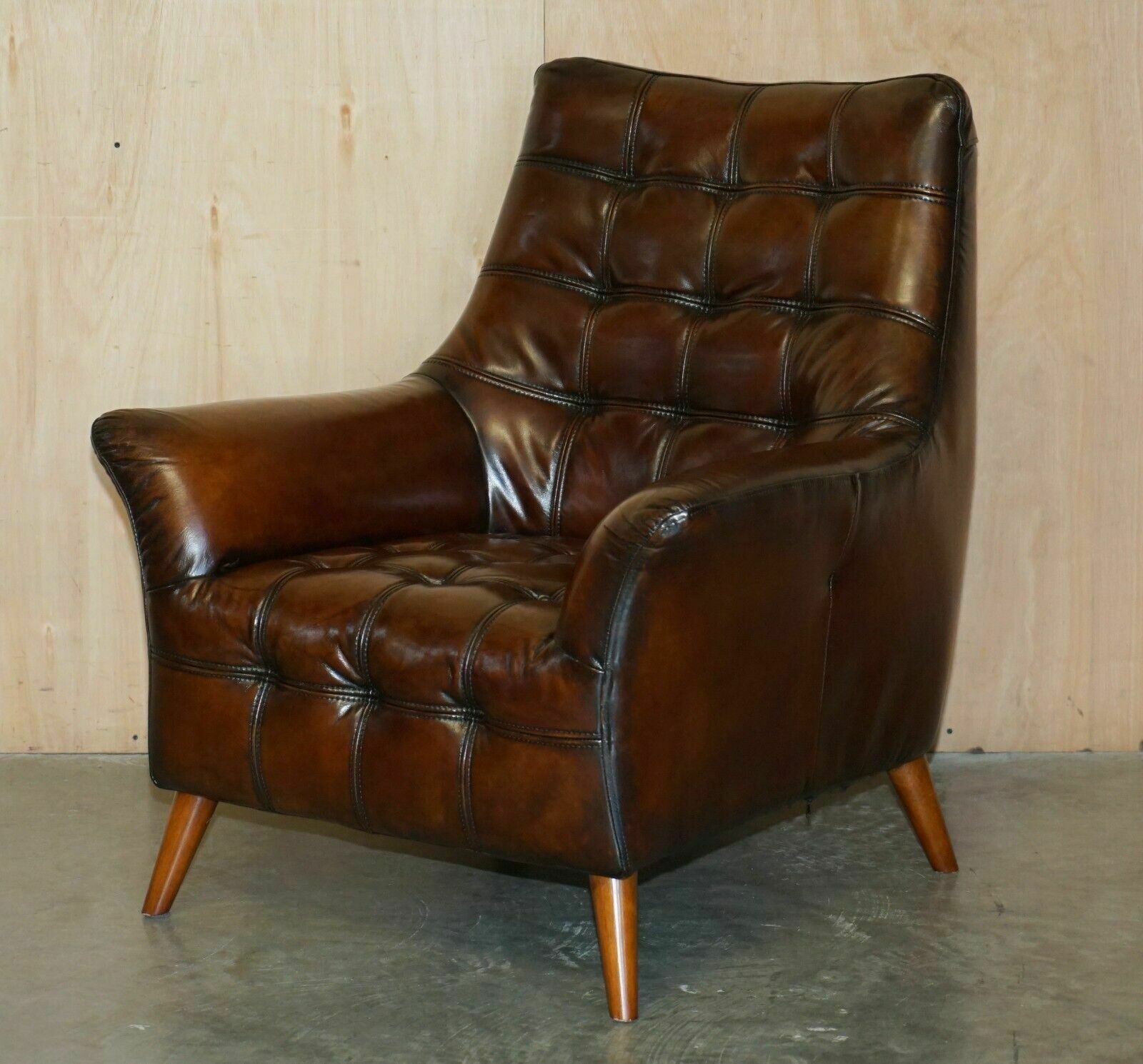 Pair Of Fully Restored Hand Dyed Chesterfield Whisky Brown Leather Armchairs photo furniture