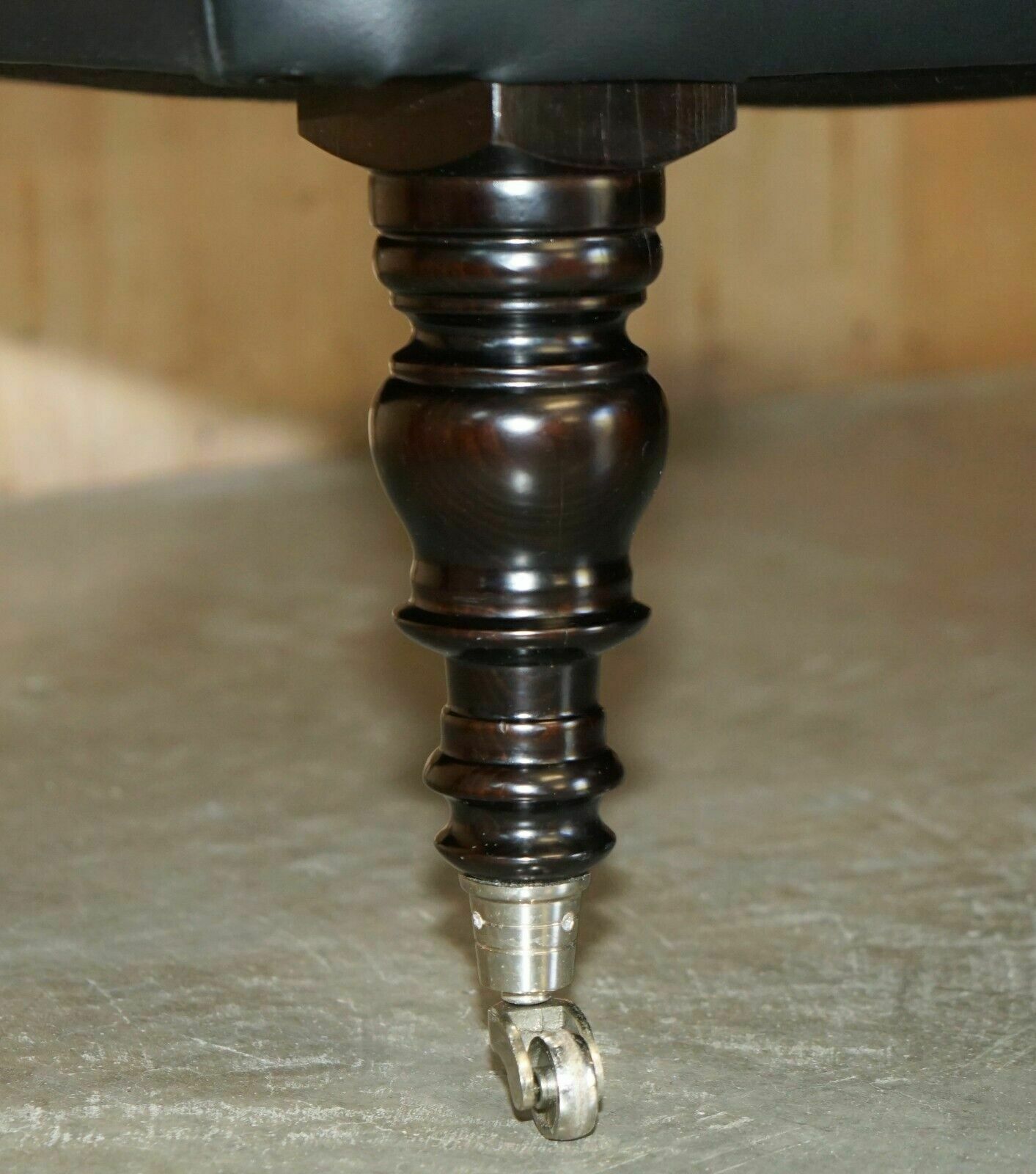 1 Of 2 George Smith Extra Large Chesterfield Black Leather Tufted Footstools photo for sale