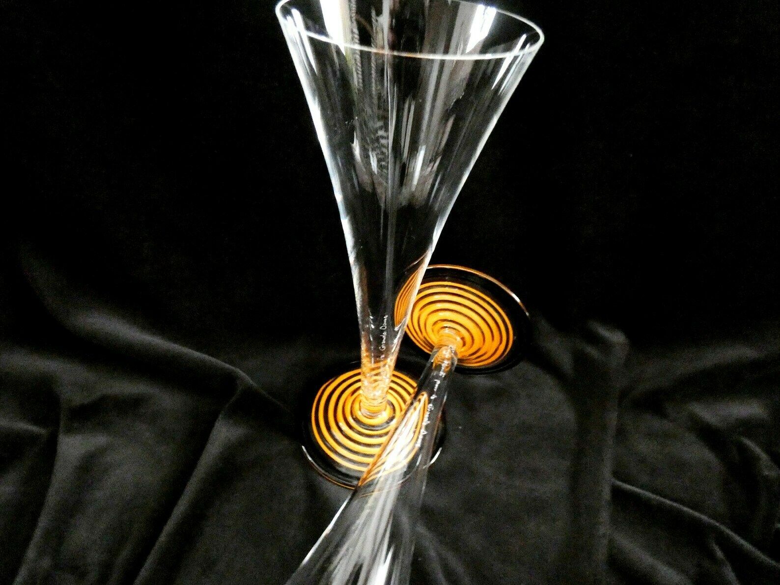 2 Veuve Clicquot Ponsardin Champagne Coupes Murano Carlo Moretti, Rare Vcp Crystal Champagne Flutes Moretti, France photo vinterior