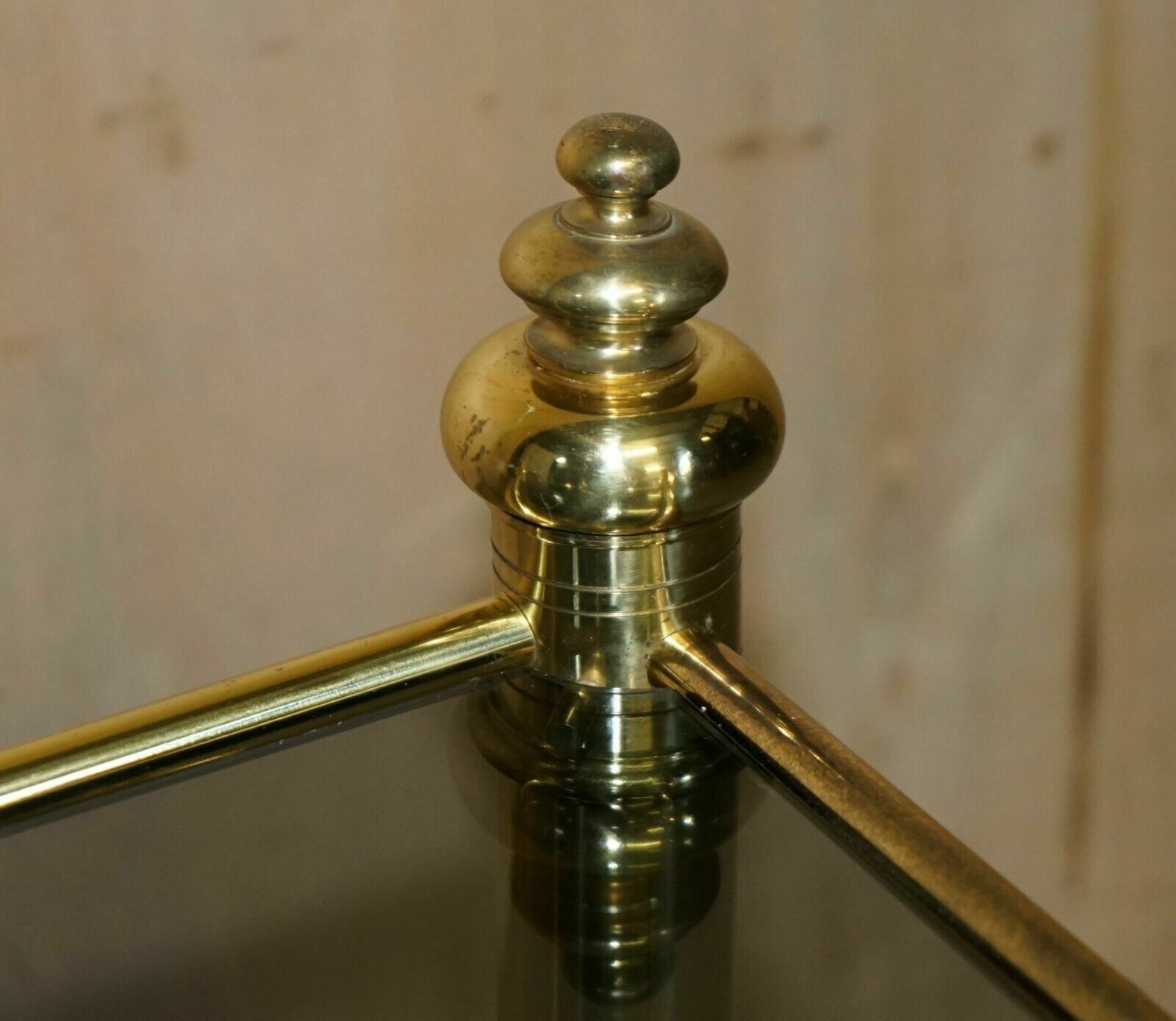 Vintage Pair Of Mid Century Modern Brass & Smoked Glass Etagere Side End Tables photo 1850.0