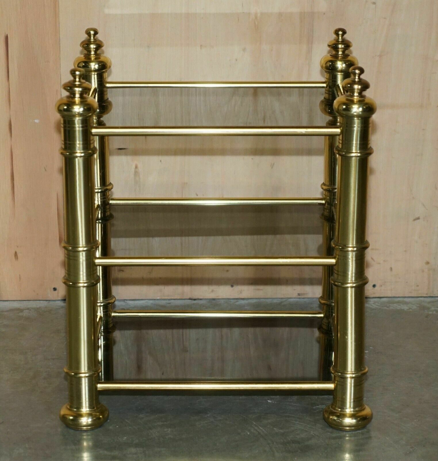 1850.0 Vintage Pair Of Mid Century Modern Brass & Smoked Glass Etagere Side End Tables photo