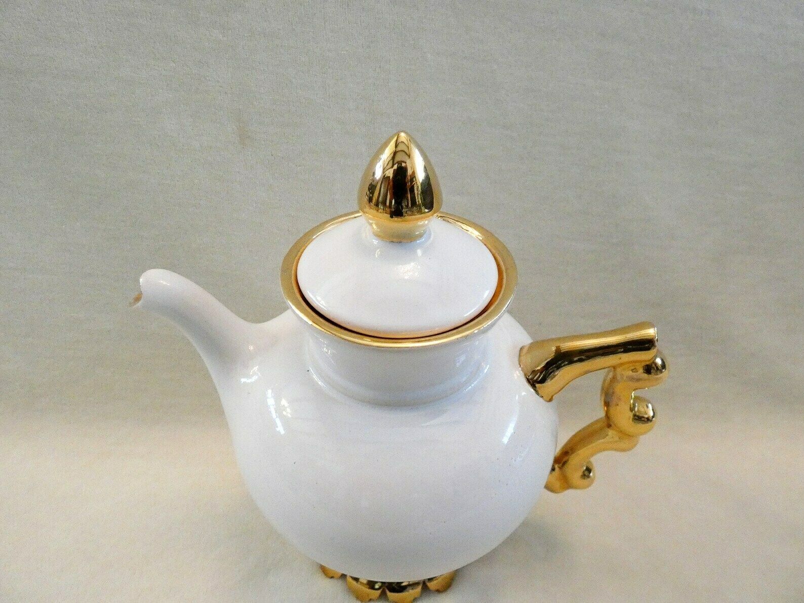Antique Italian Coffee Pot, Vintage White And 22k Gold Coffee Jug, Rare Espresso Pot, Italy 30s photo furniture