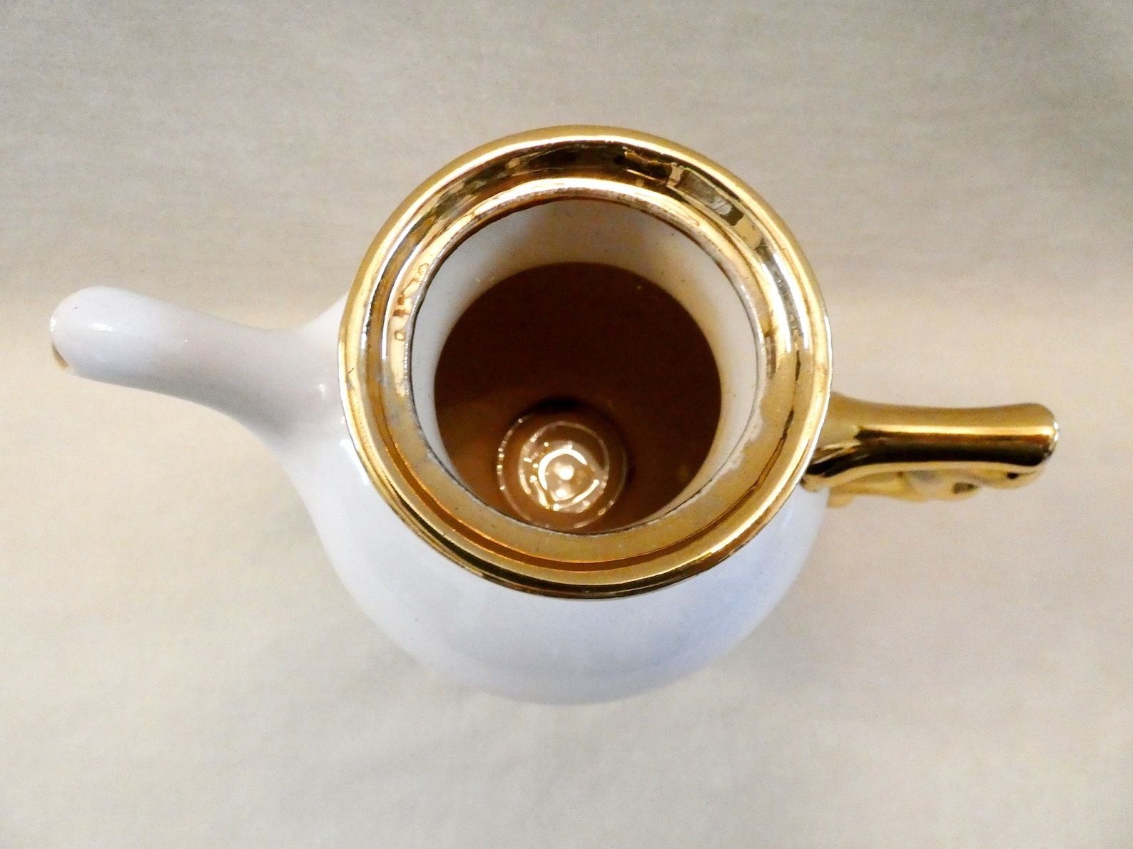 Antique Italian Coffee Pot, Vintage White And 22k Gold Coffee Jug, Rare Espresso Pot, Italy 30s photo for sale
