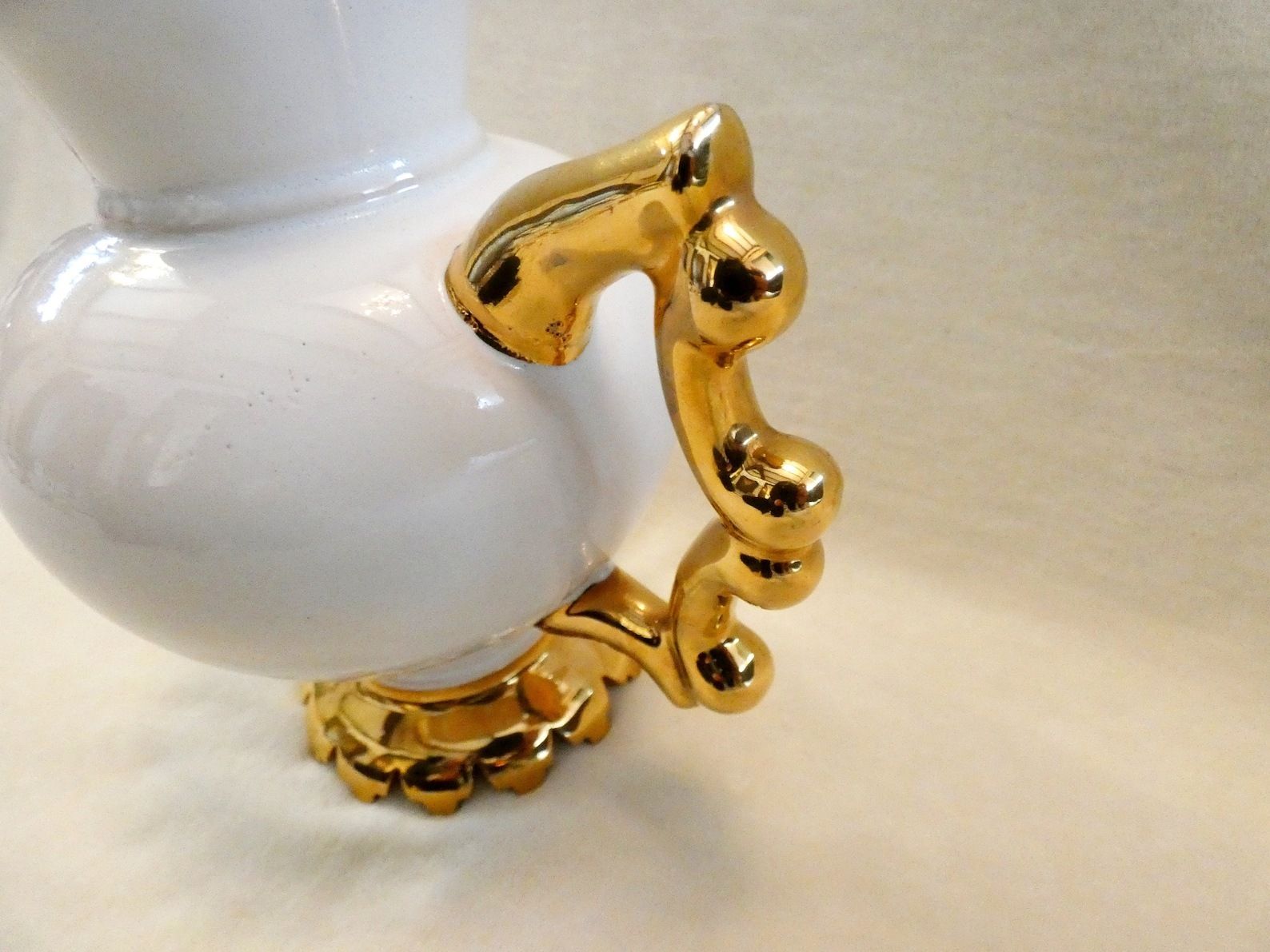 Antique Italian Coffee Pot, Vintage White And 22k Gold Coffee Jug, Rare Espresso Pot, Italy 30s photo Home Decor
