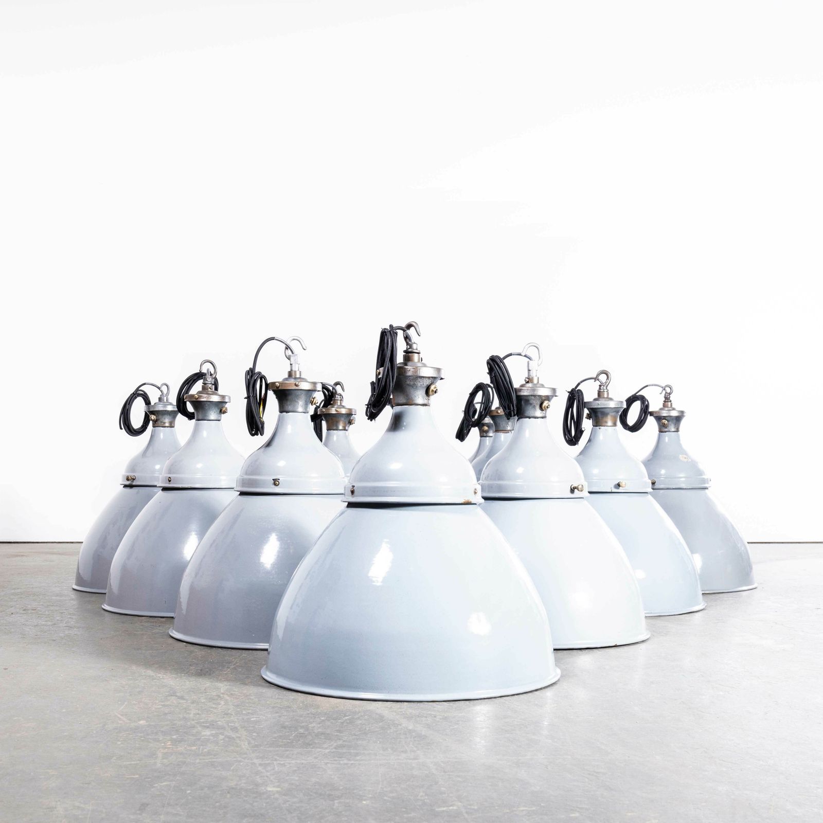 1950’s Double Domed Benjamin Enamelled Pendant Lamps – 18 Inch – Restored