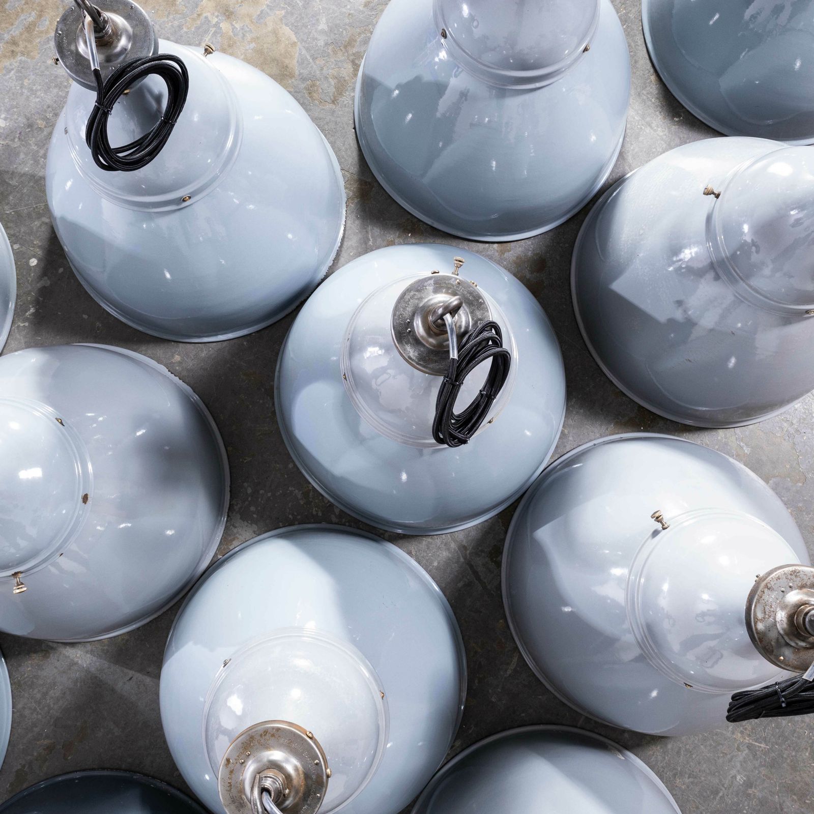 photo furniture 1950’s Double Domed Benjamin Enamelled Pendant Lamps – 18 Inch – Restored