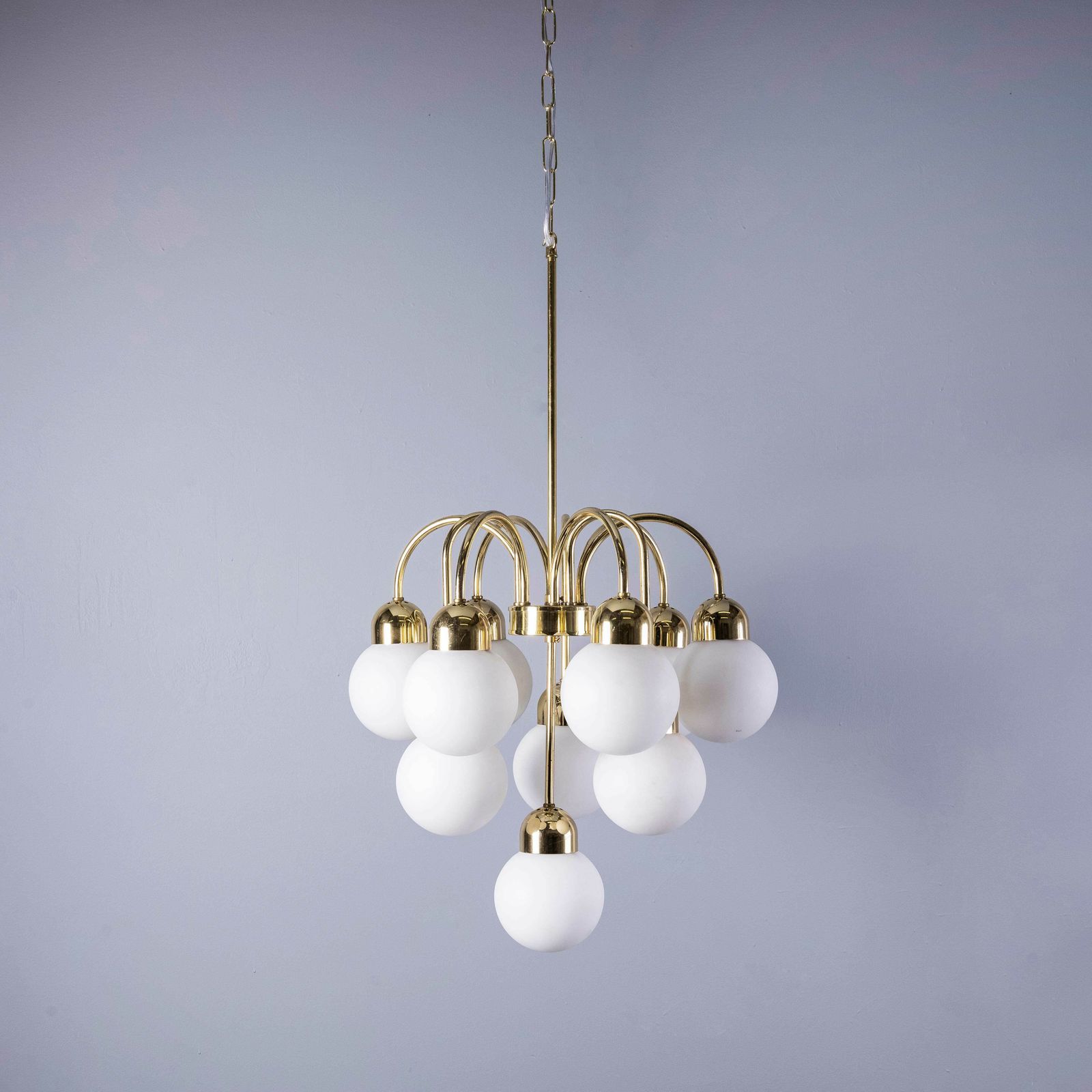 1950’s Original Brass And Opal Globe Pendant Chandelier