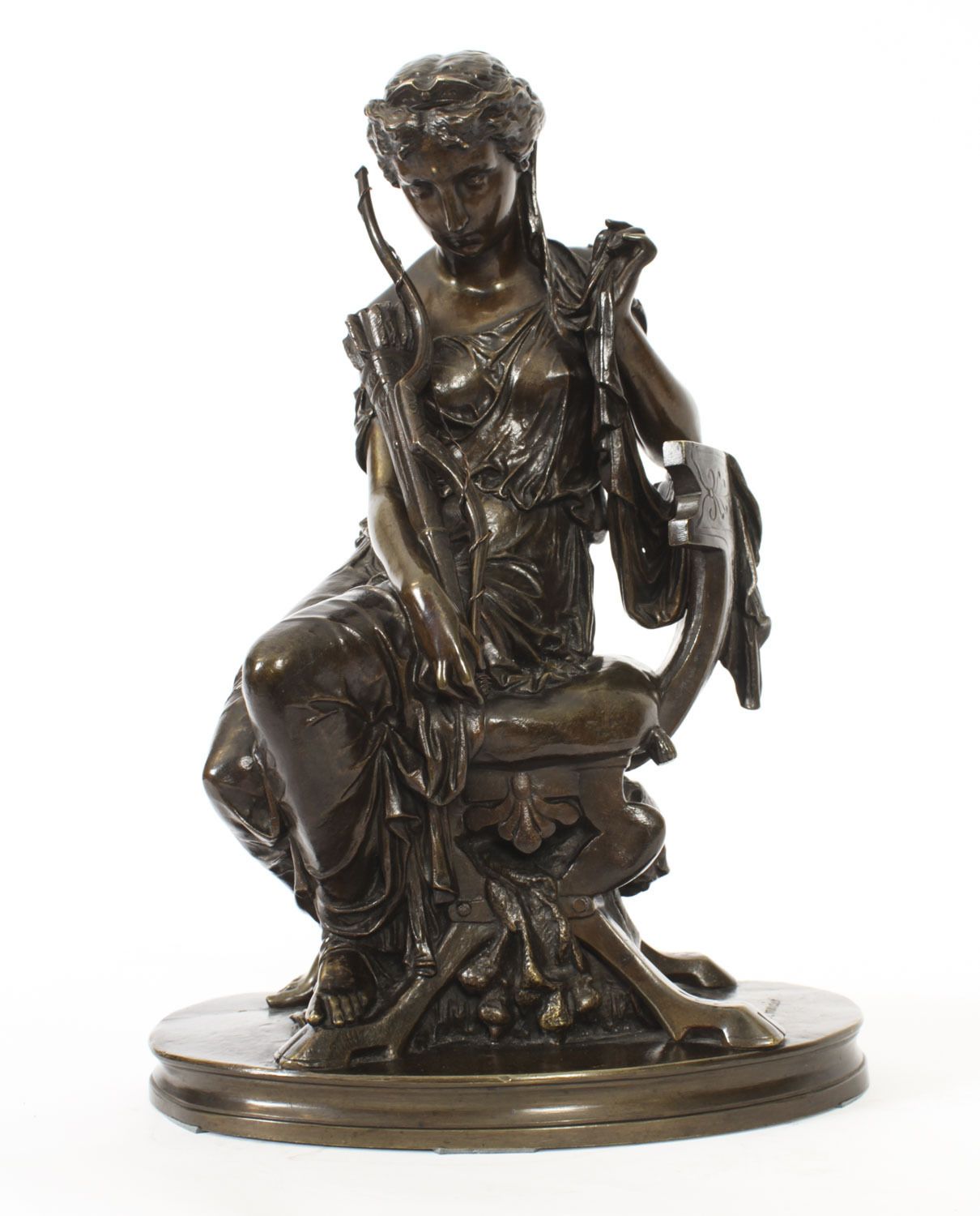Antique Grand Tour Bronze Sculpture Of Goddess Diana  By Mercié 19th C