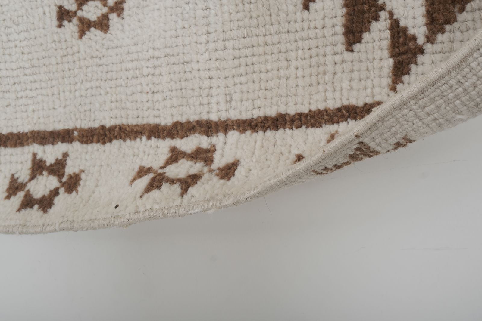 White & Brown Vintage Wool Turkish Herki Runner   Designer Carpet photo for sale