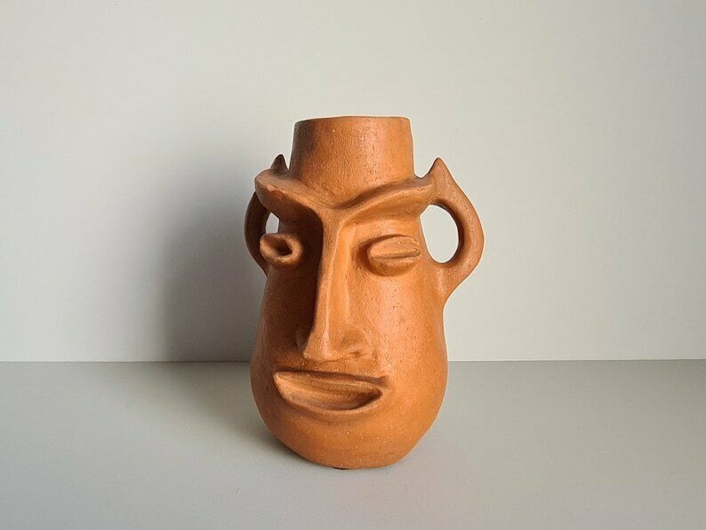 Face Shaped Terracotta Sculpture Vase / 60s / Vintage / Art / Mid Century / 20th Century photo buy