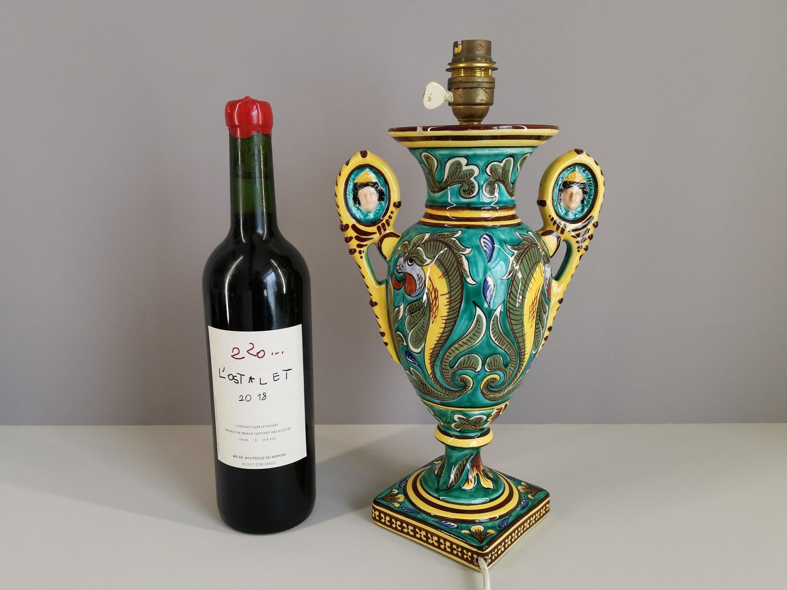 photo for sale Gabriel Fourmaintraux Pottery Of Desvres Cutting With Dragons And Schooner / Lamp / French Ceramics / Handicrafts / Mid Century