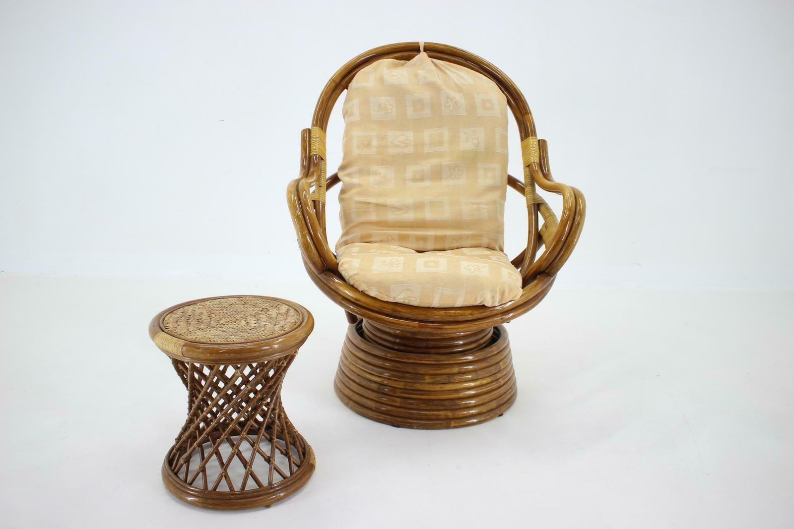 1980s Rattan Armchair And Stool photo Furniture